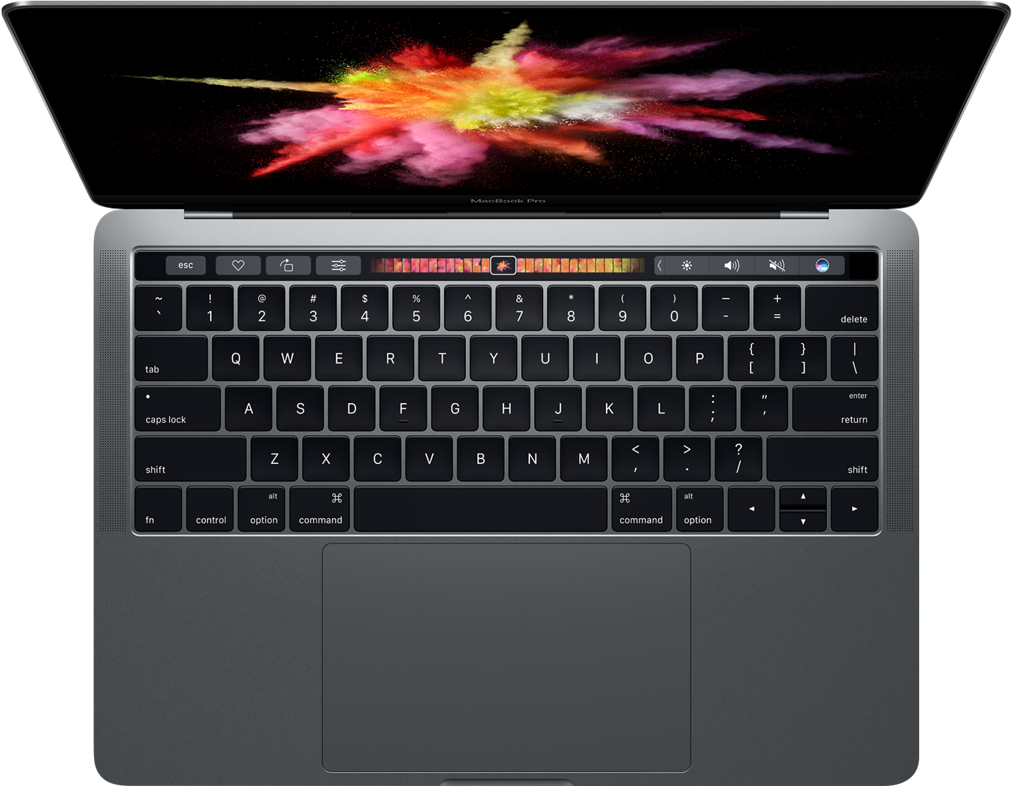 Mac Book Pro พร้อม Touch Bar มุมมองจากด้านบน วอลเปเปอร์