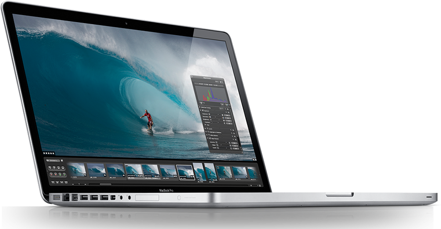 ภาพ MacBook Pro พร้อมภาพโต้คลื่นบนหน้าจอ วอลเปเปอร์