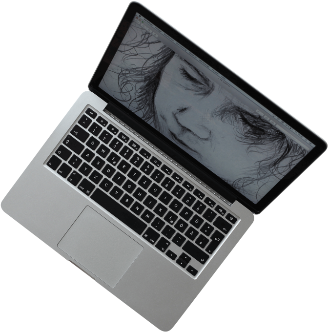 MacBook Pro พร้อมภาพสเก็ตช์บนหน้าจอ วอลเปเปอร์
