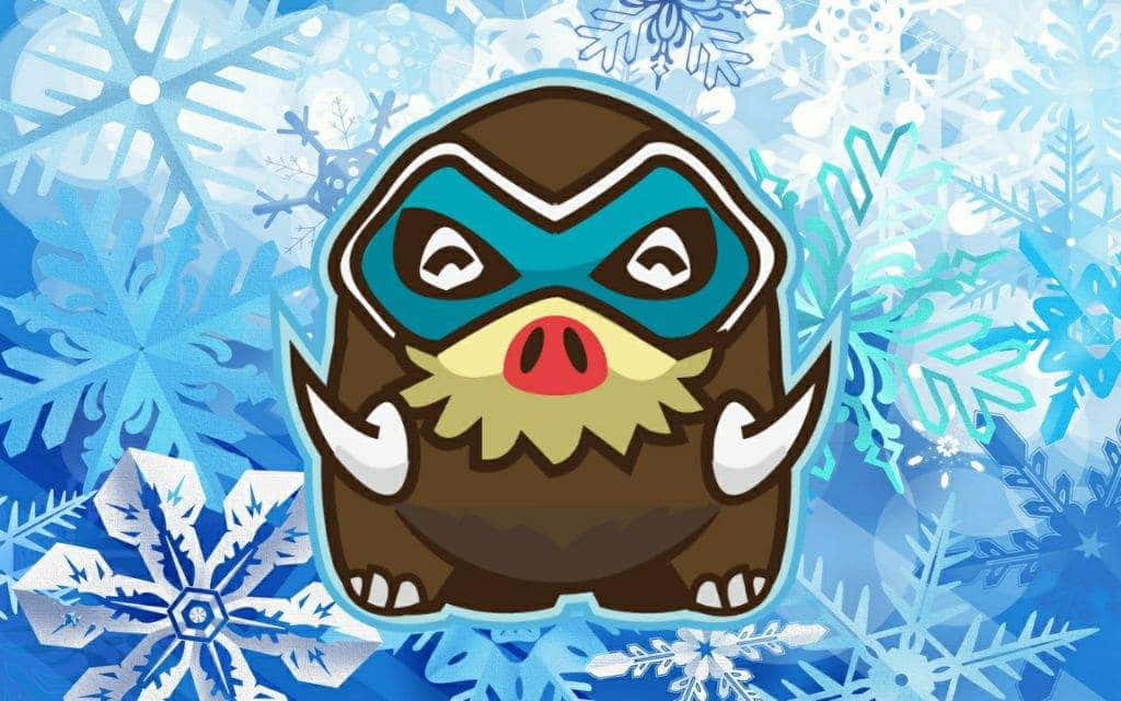 Mamoswine พร้อมพื้นหลังเกล็ดหิมะสีฟ้า วอลเปเปอร์