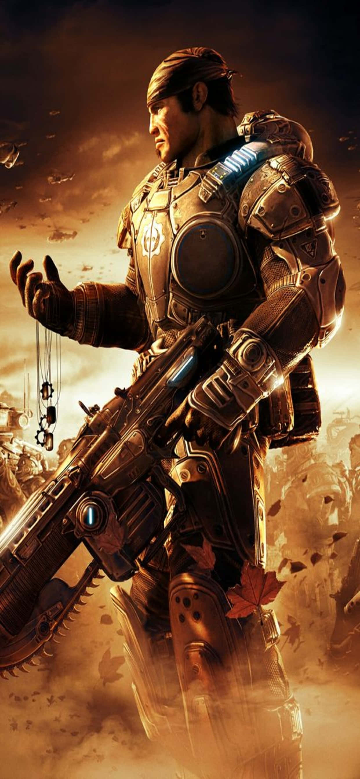 พื้นหลัง Marcus สีซีเปียสำหรับ iPhone XS Max จาก Gears of War 5 วอลเปเปอร์