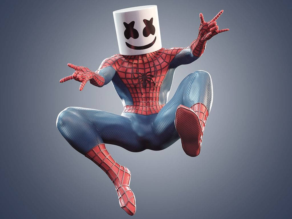 สไปเดอร์แมนสวมหน้ากาก Marshmello 3D ตลก วอลเปเปอร์