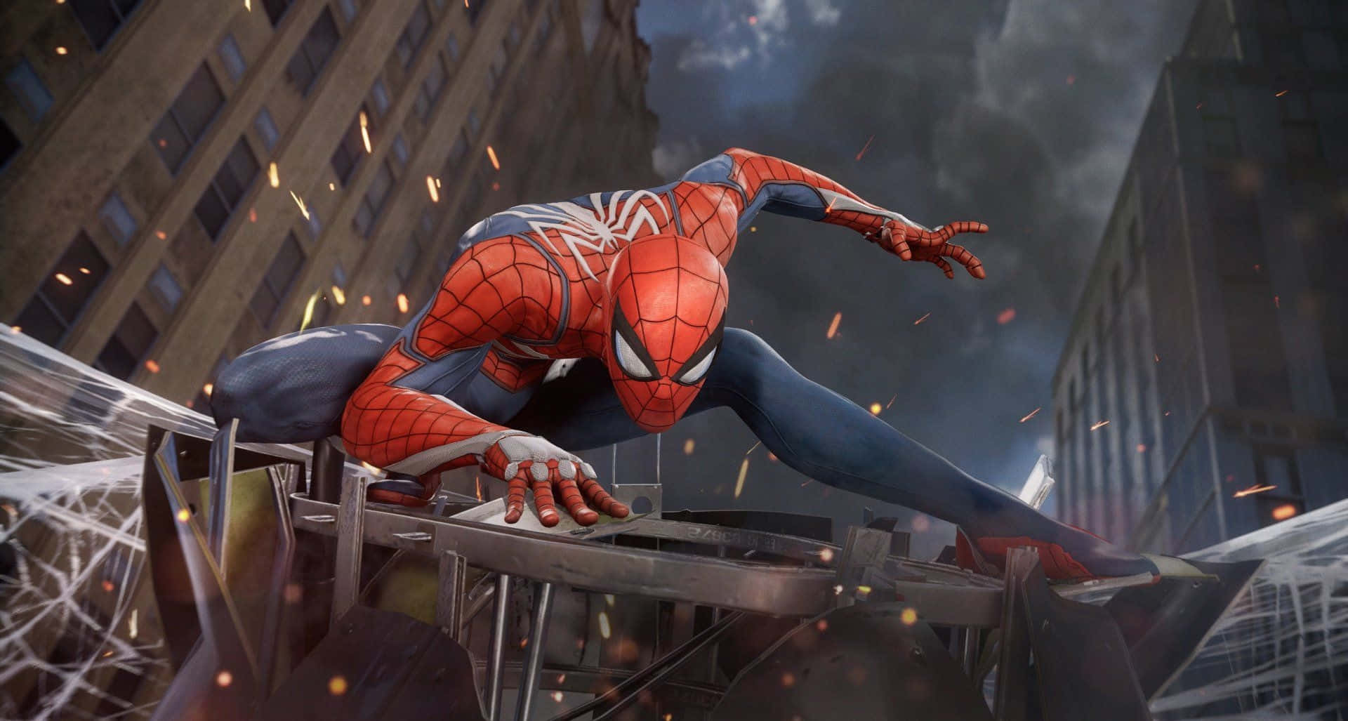 Marvel Ps4 Spiderman โพสท่าบนซากปรักหักพัง วอลเปเปอร์
