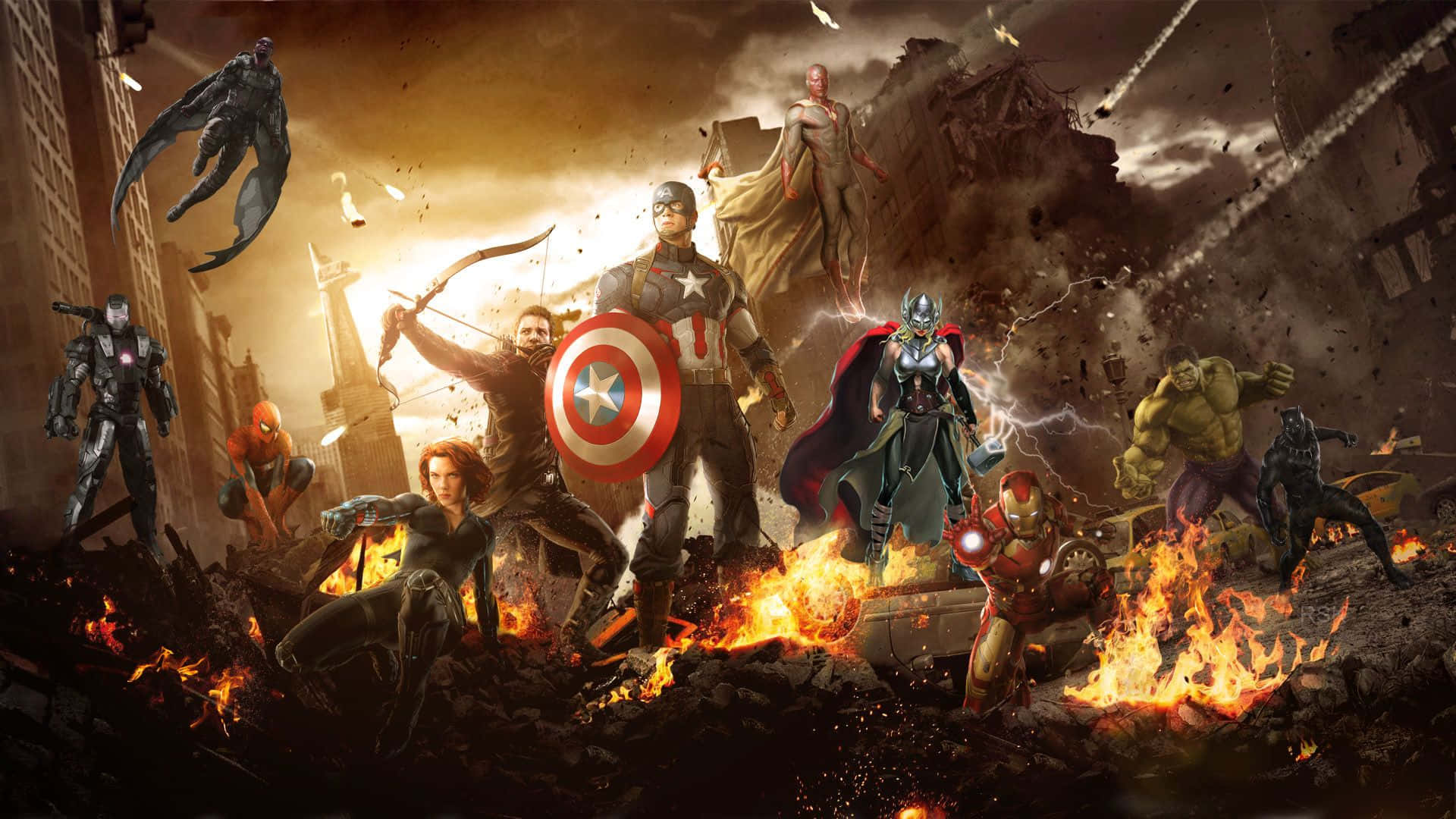 "รวมพลและรวบรวมฮีโร่ผู้ยิ่งใหญ่ที่สุดของ Marvel!" วอลเปเปอร์