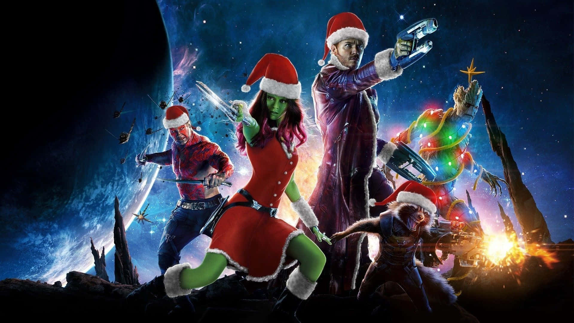 โปสเตอร์ซานต้าคริสต์มาส Marvel การ์เดี้ยนออฟเดอะกาแล็กซี่ วอลเปเปอร์