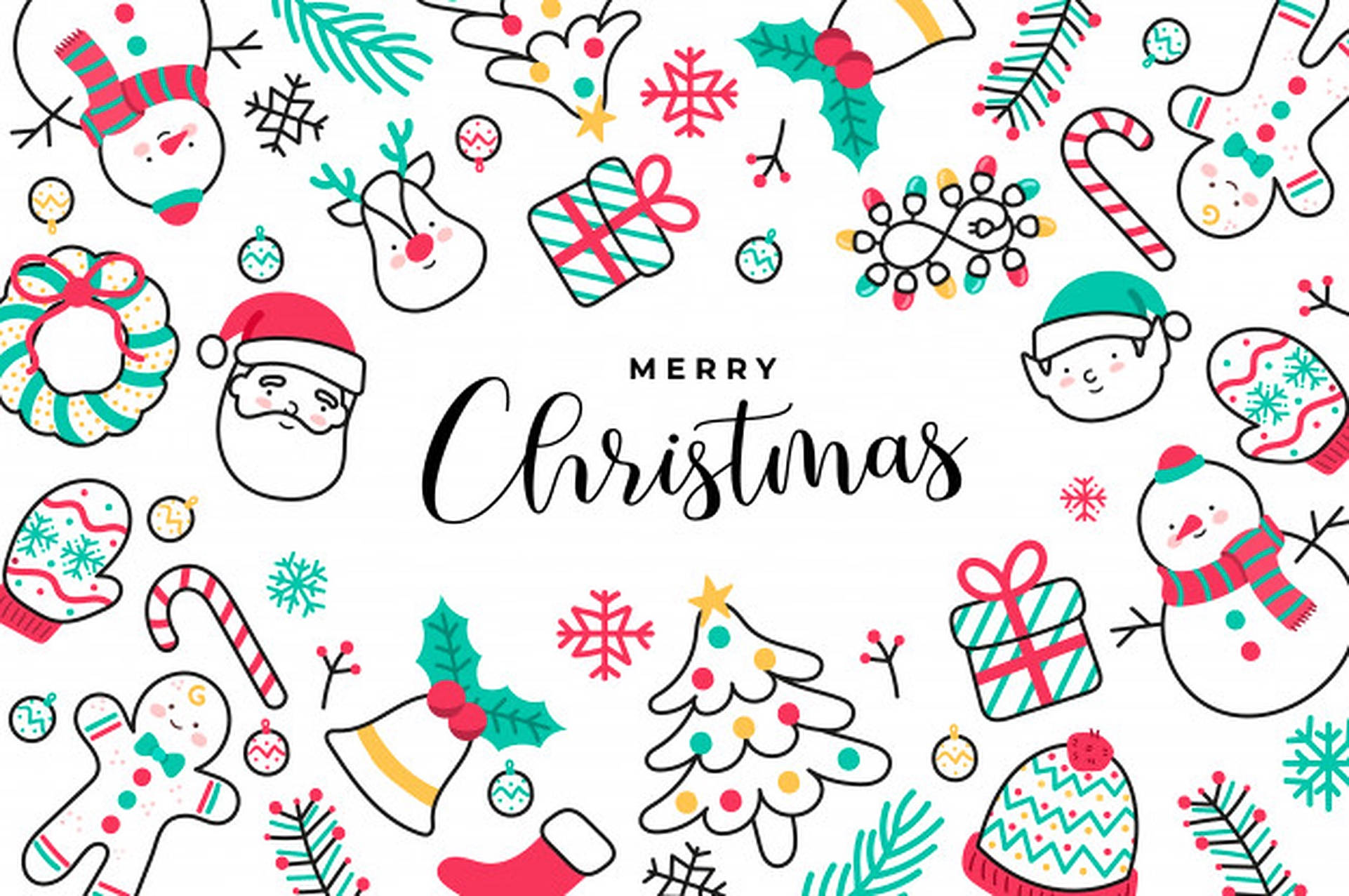 แบนเนอร์น่ารัก Merry Christmas ลายเส้น วอลเปเปอร์