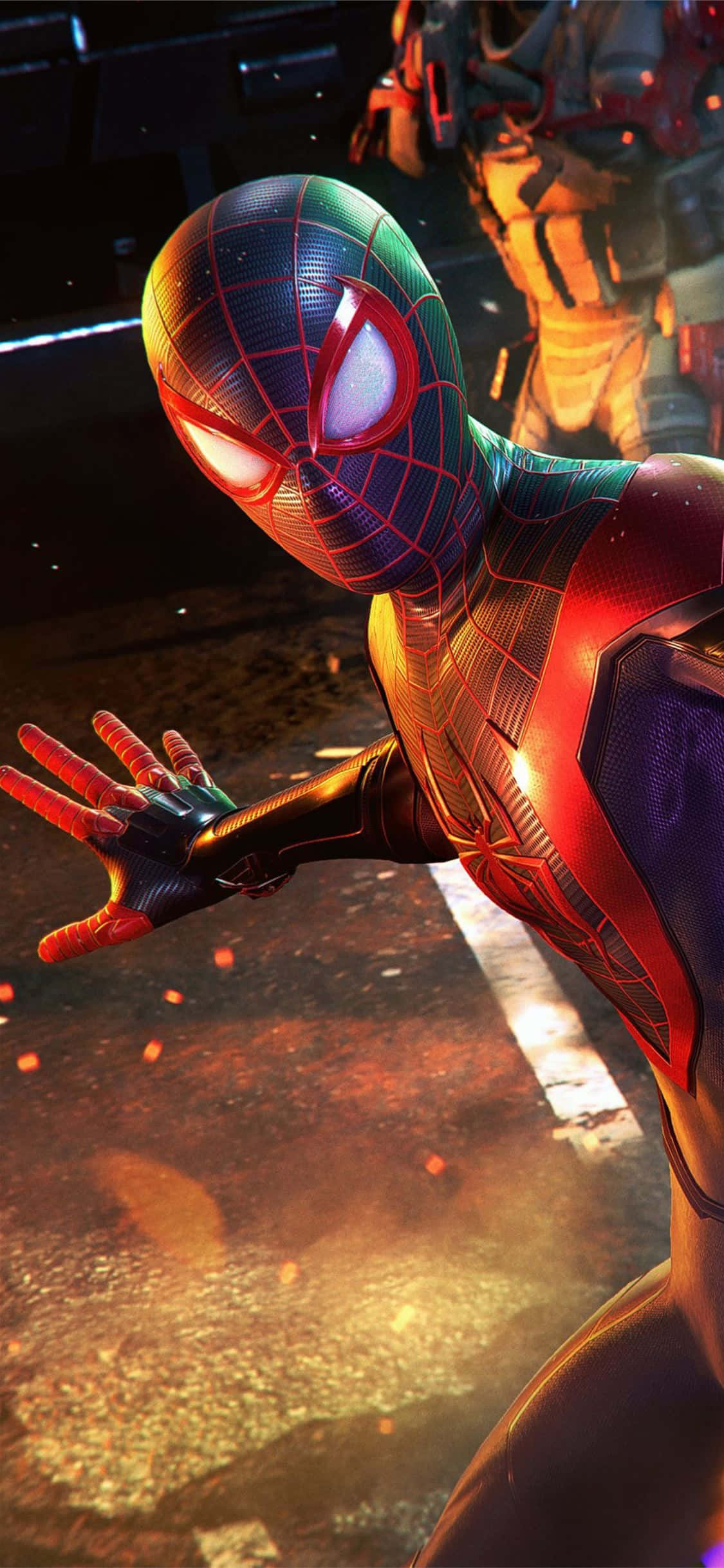 Miles Morales โหนตัวเข้าฉากบน iPhone ของเขา วอลเปเปอร์