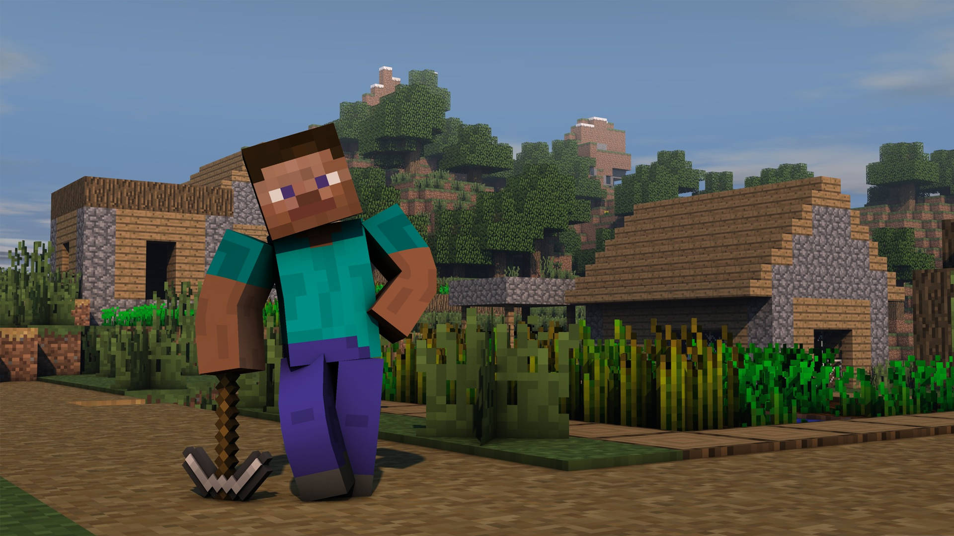 สตีฟกับพลั่วเหล็ก Minecraft HD วอลเปเปอร์