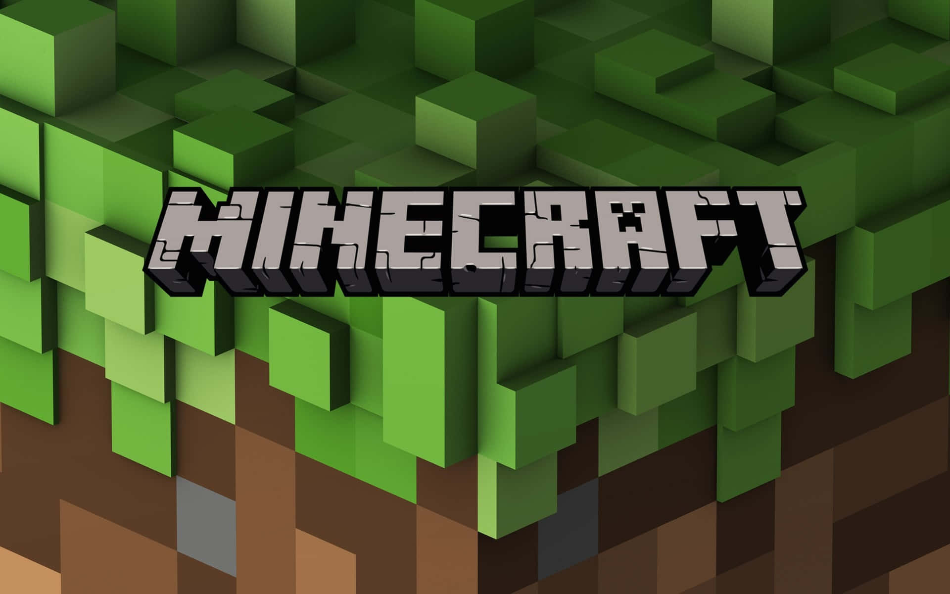 ภาพโลโก้ Minecraft บนพื้นหญ้าแบบพิกเซล วอลเปเปอร์