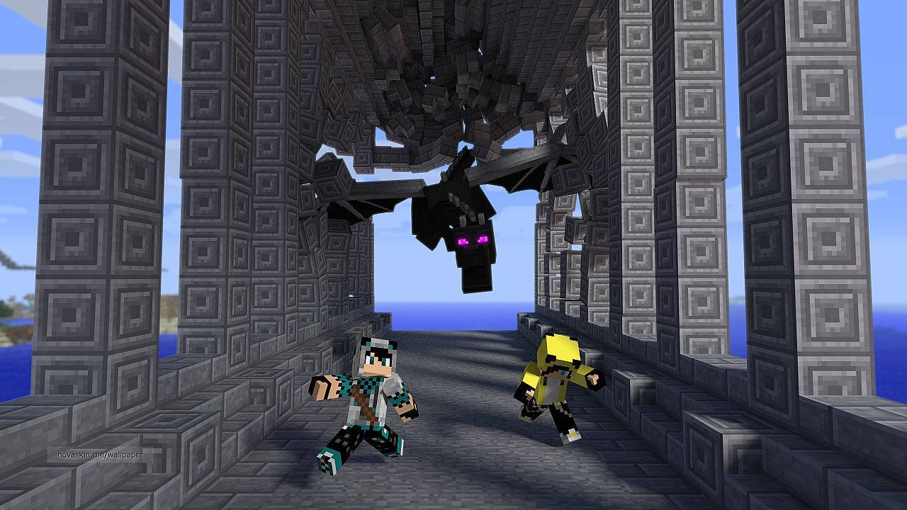 ฝูงม็อบศัตรูไล่ตามผู้เล่นจากหมู่บ้าน Minecraft วอลเปเปอร์