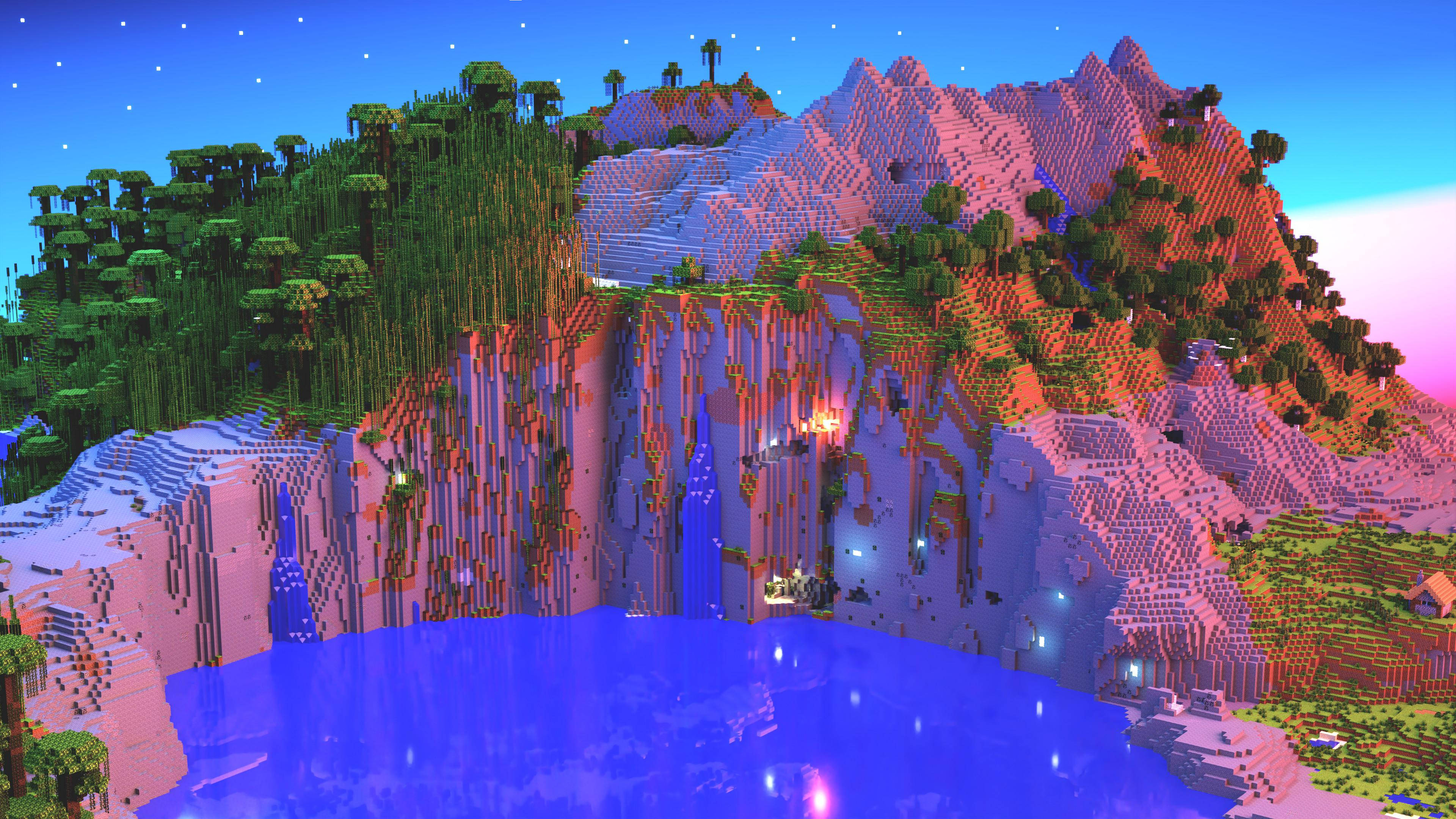 ภูเขาสีชมพูสวยงามใน Minecraft วอลเปเปอร์