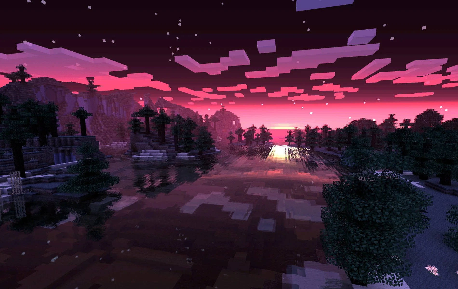 ท้องฟ้าสีชมพูสวยงามใน Minecraft วอลเปเปอร์