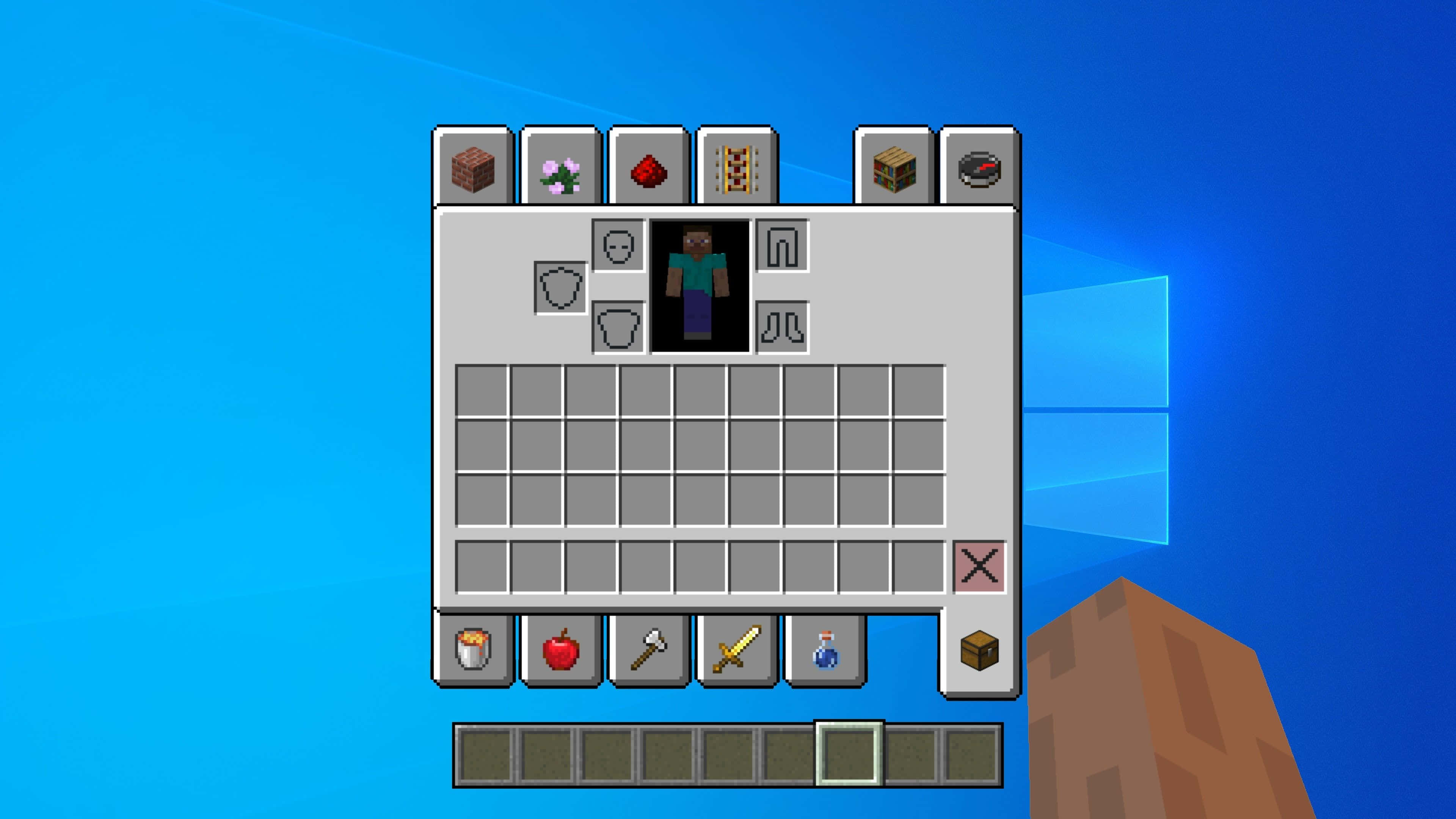 คลังไอเทม Minecraft พร้อมมือของ Steve วอลเปเปอร์