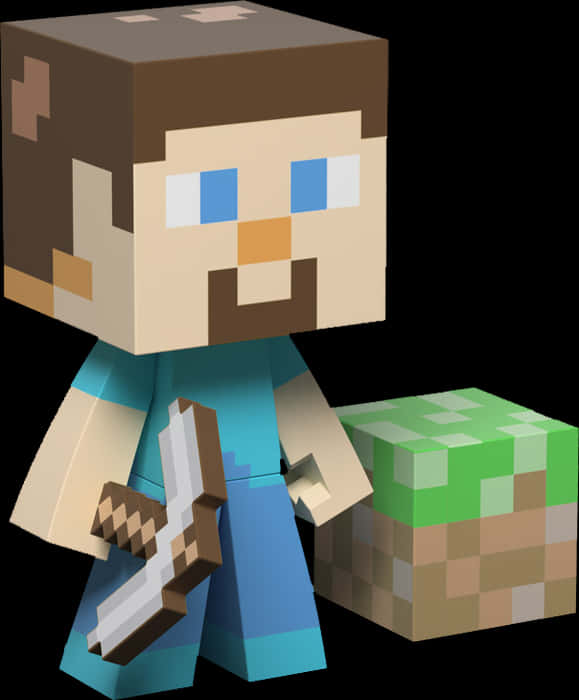 Minecraft_ Steve_กับ_ขวาน_และ_บล็อก วอลเปเปอร์