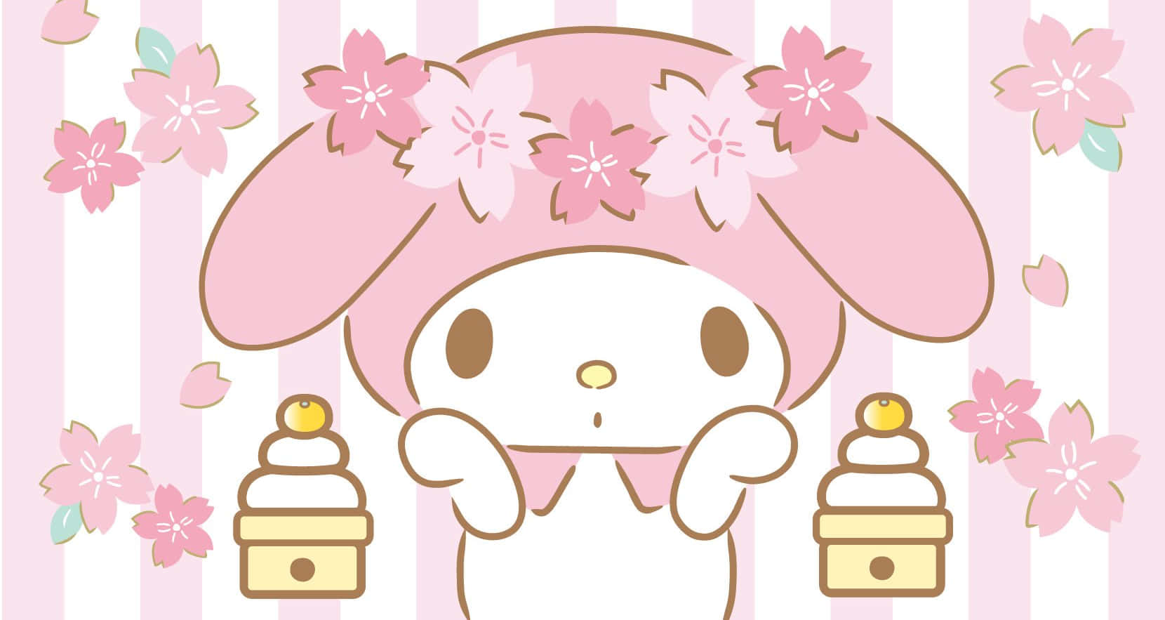 เดสก์ท็อป My Melody เค้กและดอกไม้สีชมพู วอลเปเปอร์