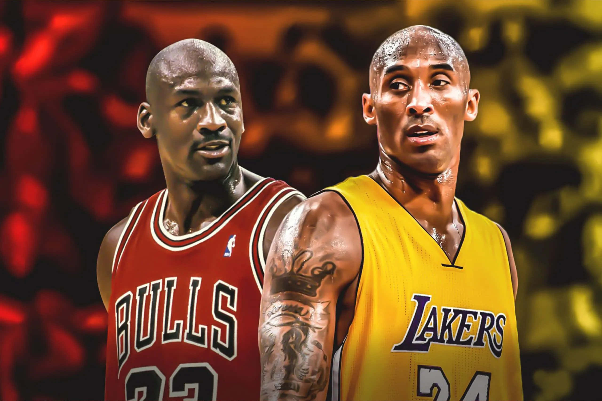 ภาพดิจิทัลของตำนาน NBA โคบี้ ไบรอันท์ และไมเคิล จอร์แดน วอลเปเปอร์