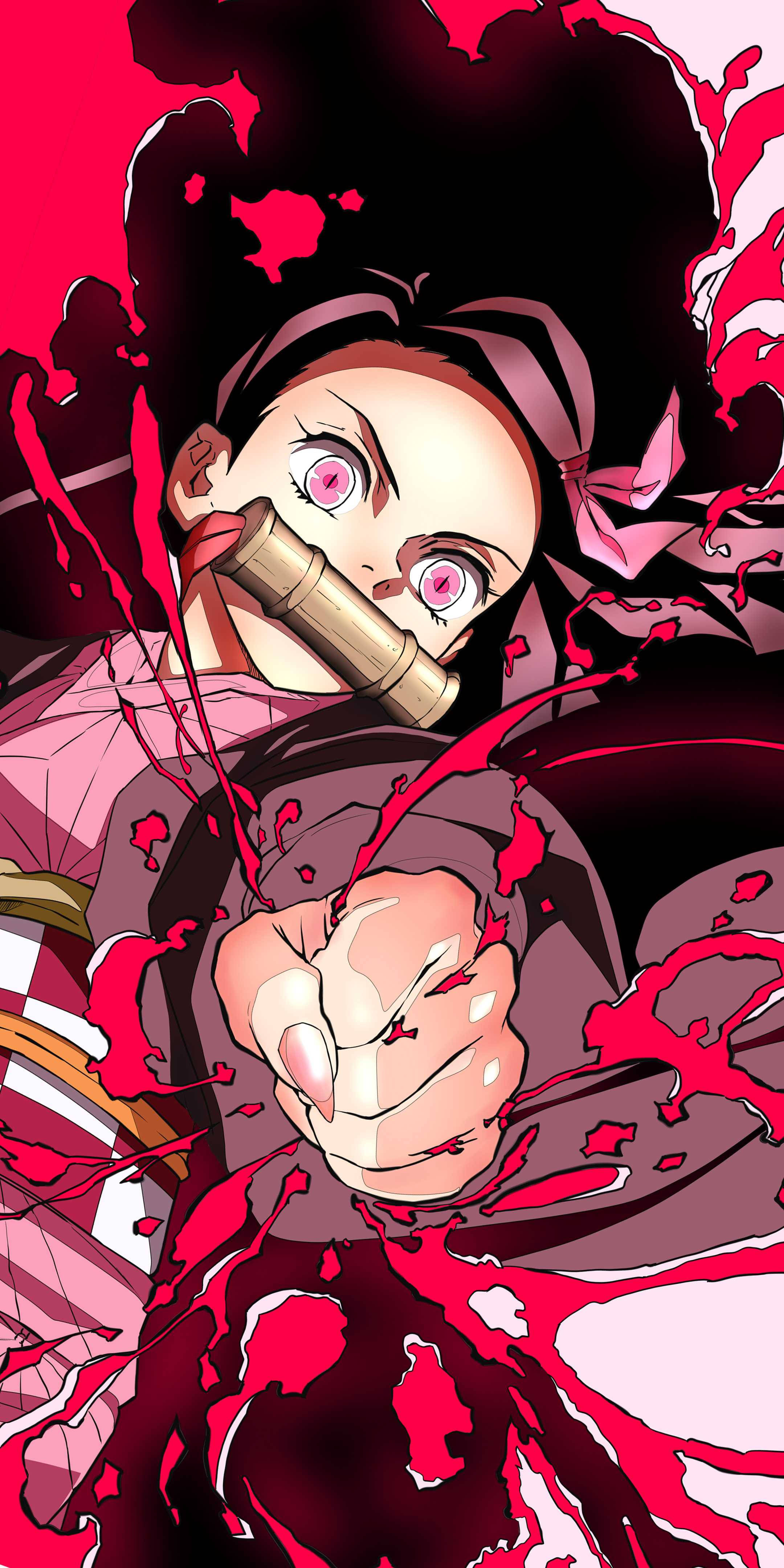 Nezuko ถือเลือด นักล่าปีศาจ iPhone วอลเปเปอร์