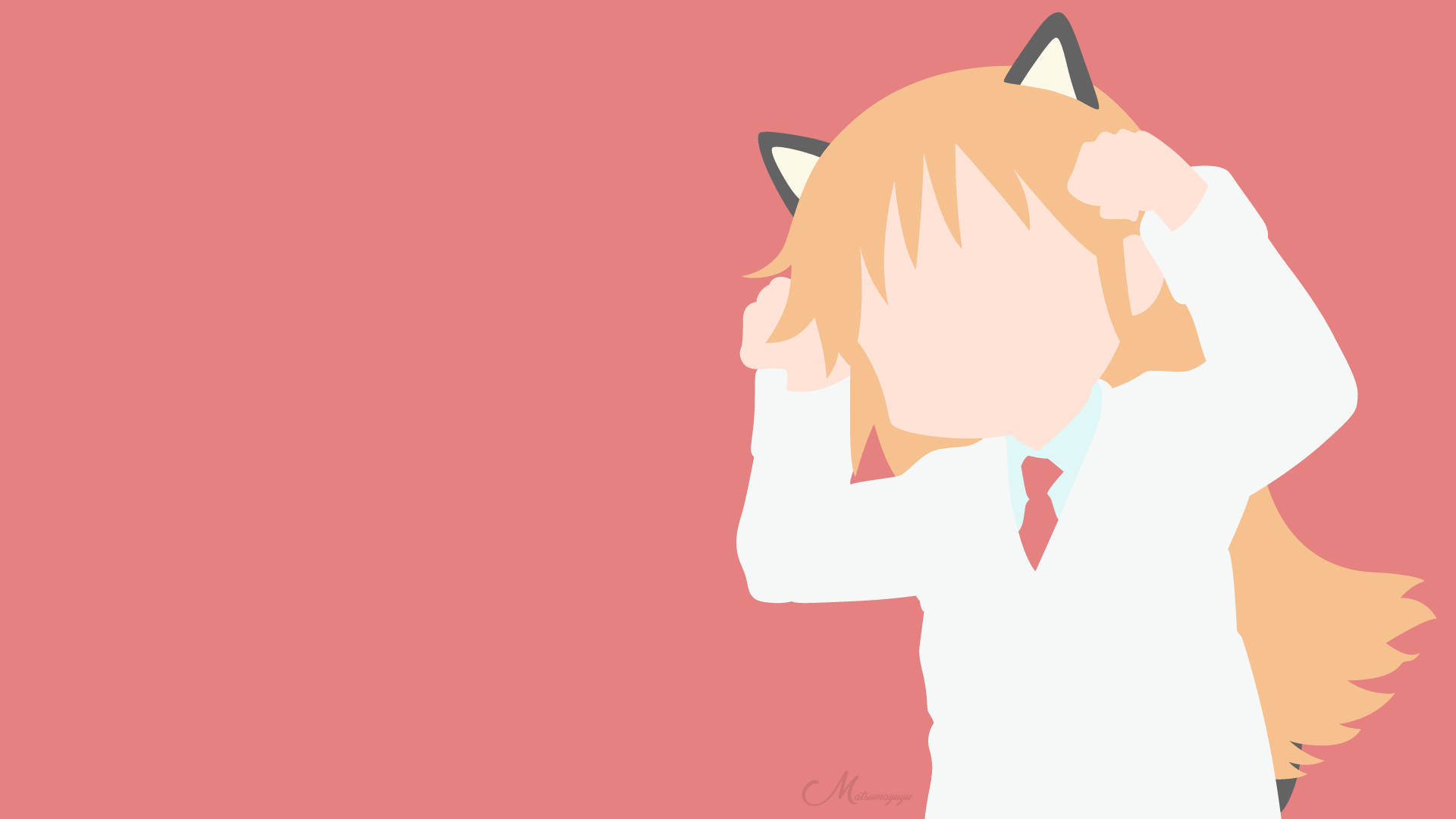 แมวฮาคาเสะสไตล์มินิมอลจาก Nichijou สีแดง วอลเปเปอร์