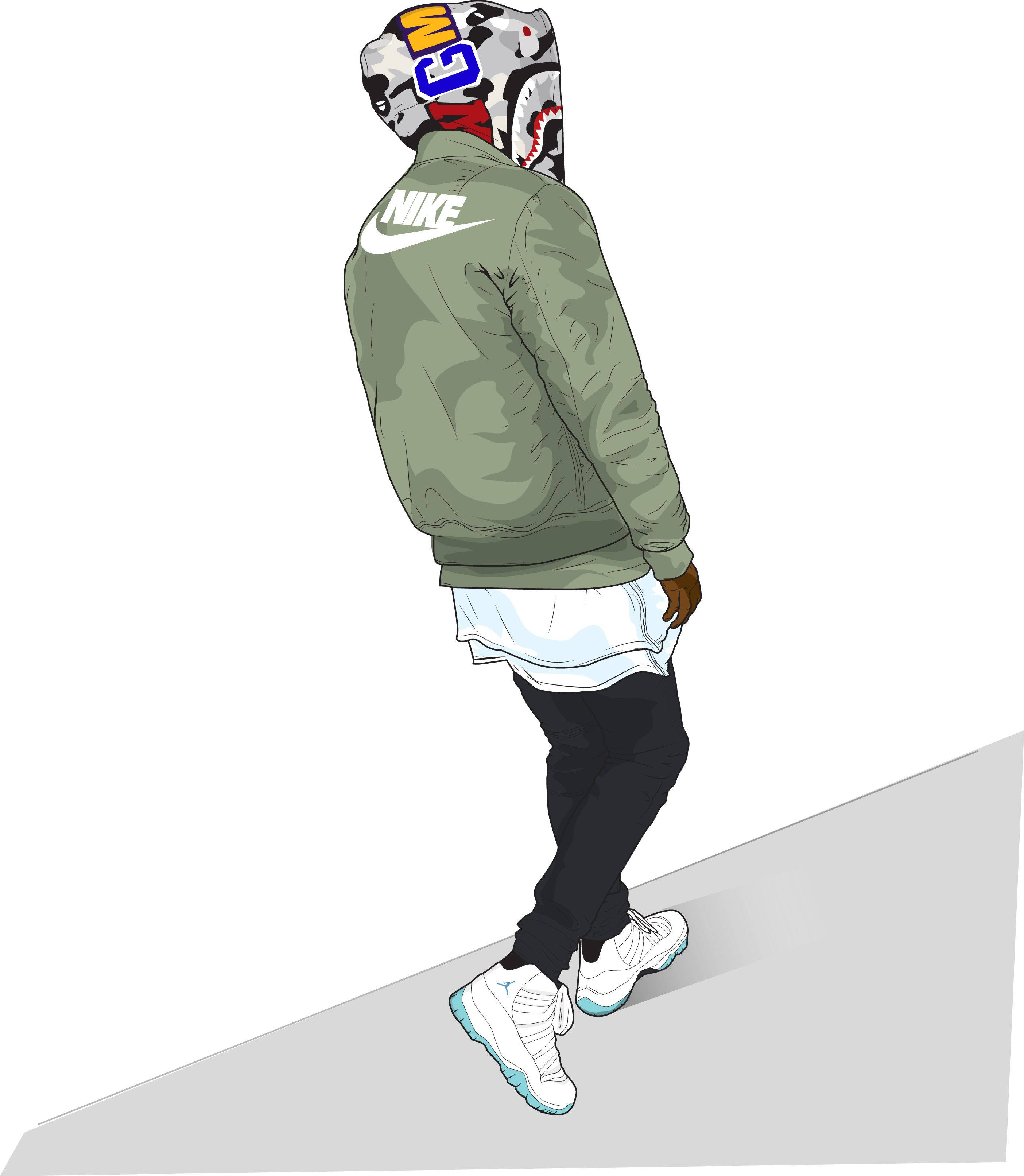 คนใส่ฮู้ดในงานศิลปะการ์ตูน Nike วอลเปเปอร์