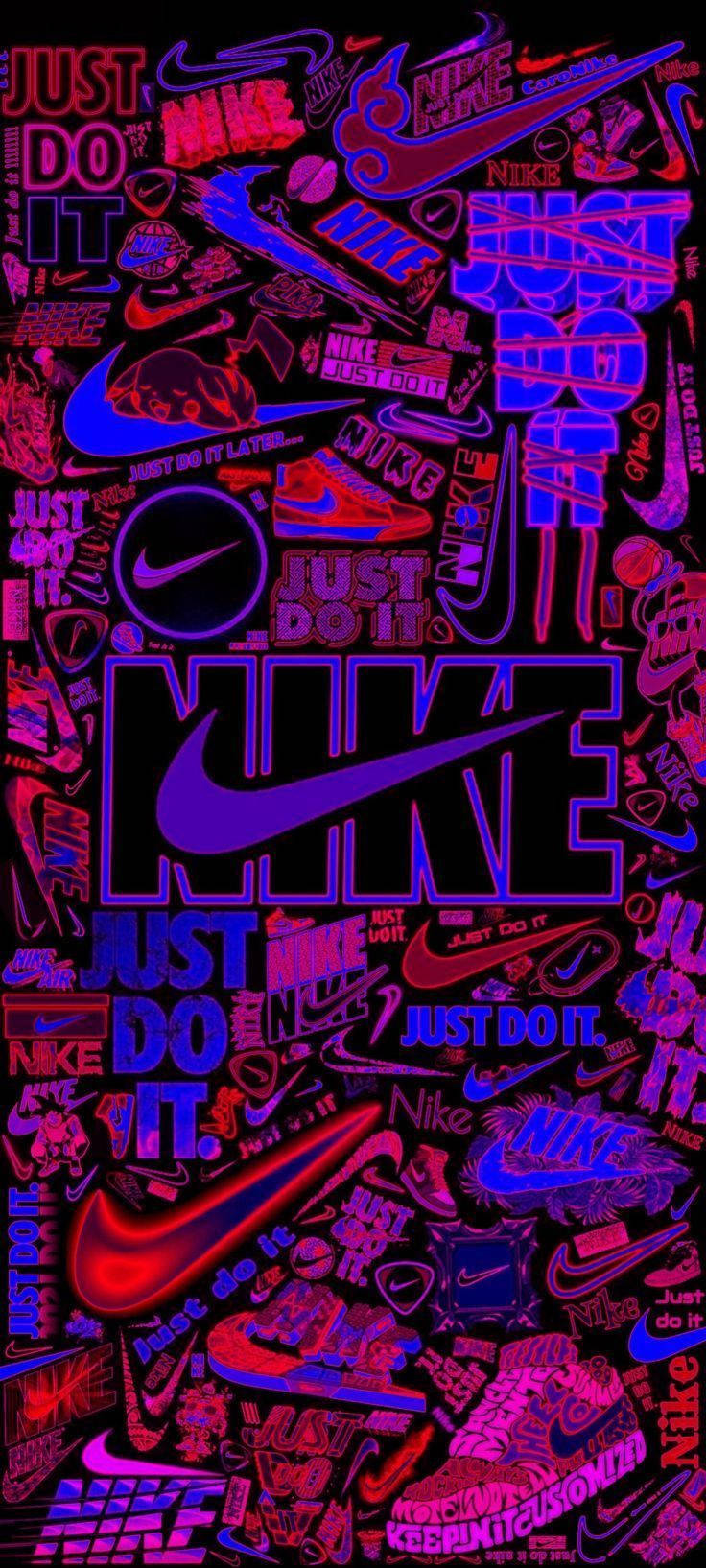 Nike กราฟฟิตีแดงม่วงนีออน วอลเปเปอร์