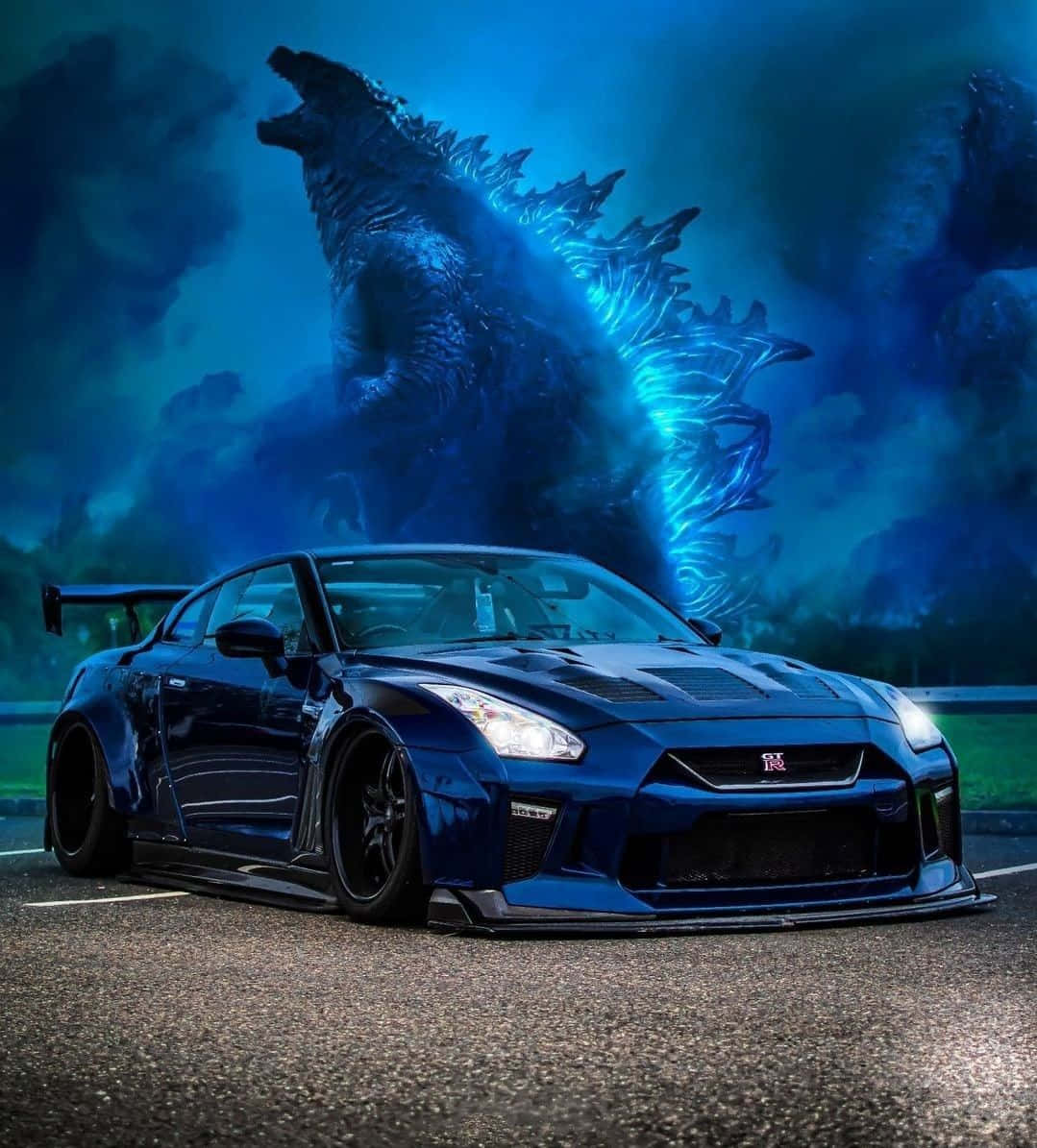ภาพ Nissan R35 Gtr สีน้ำเงิน Godzilla วอลเปเปอร์