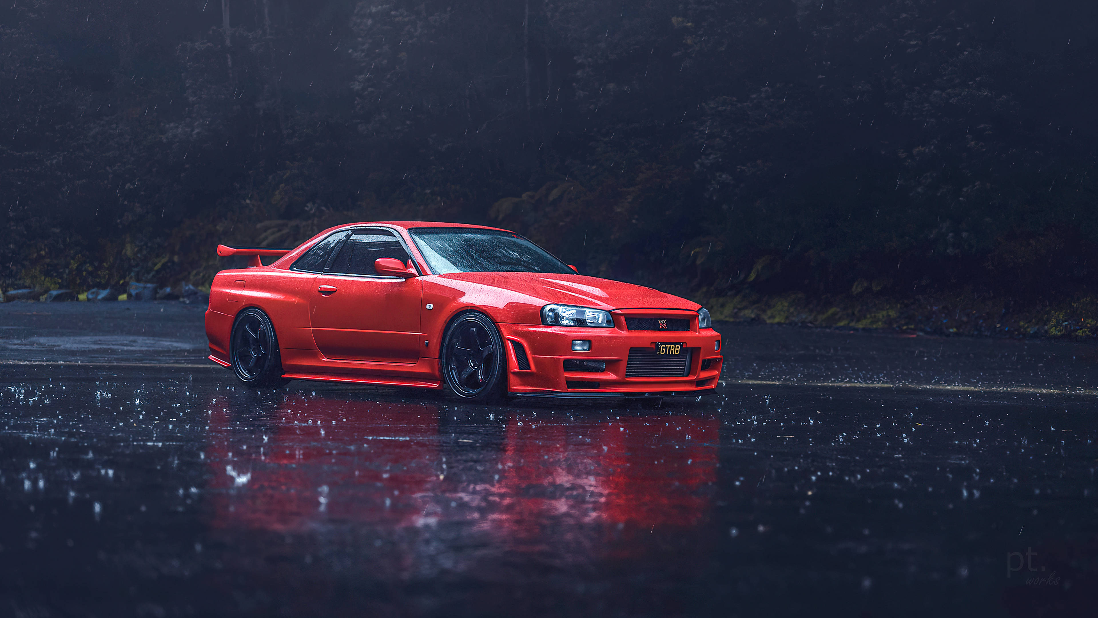 Nissan Skyline GTR R34 ในบรรยากาศฝนตก วอลเปเปอร์