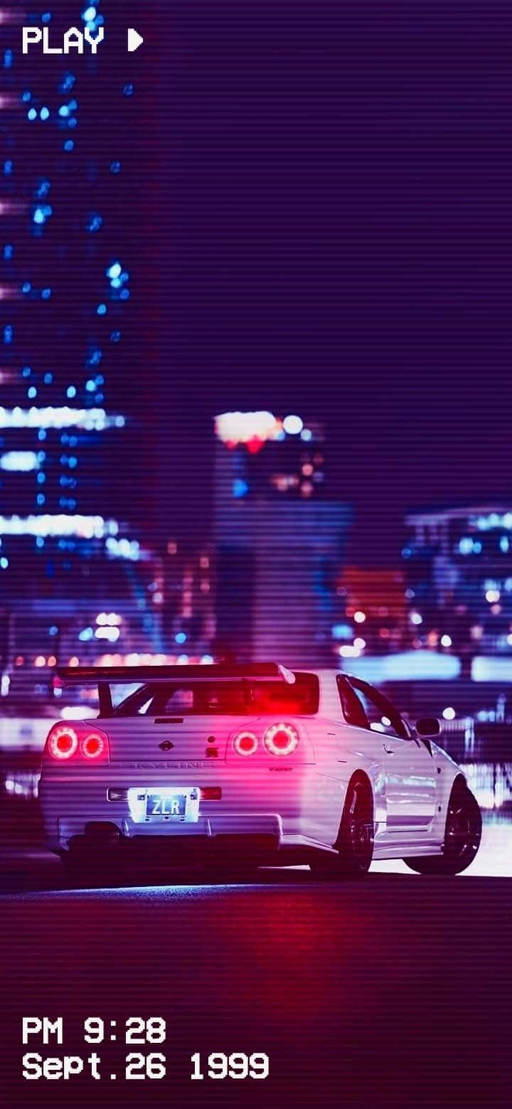รถคลาสสิก Nissan Skyline JDM บนถนน วอลเปเปอร์
