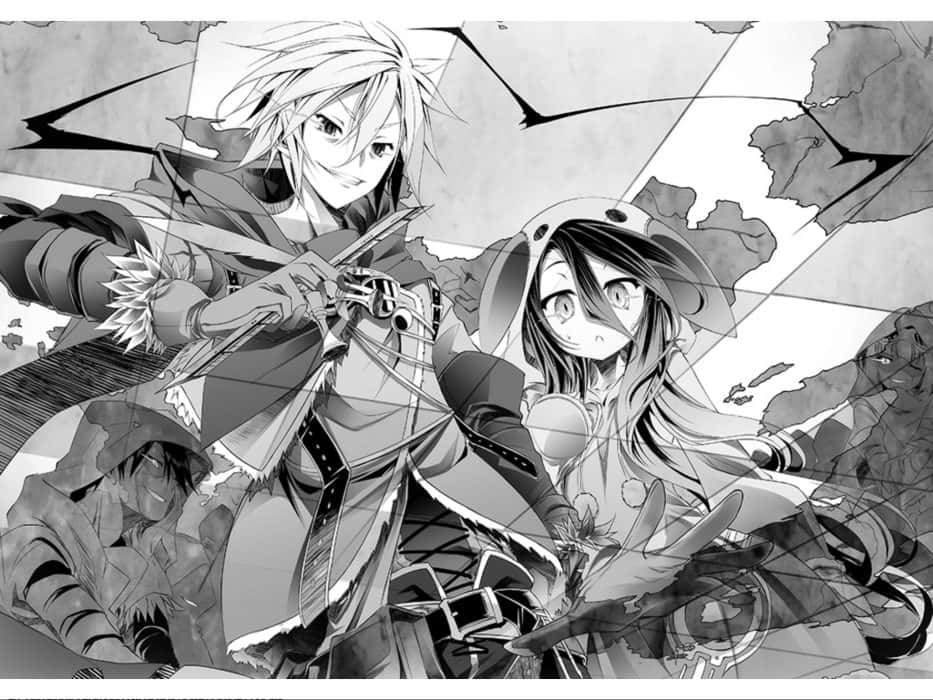No Game No Life โซระ ชิโร่ รูปภาพสีเทา วอลเปเปอร์