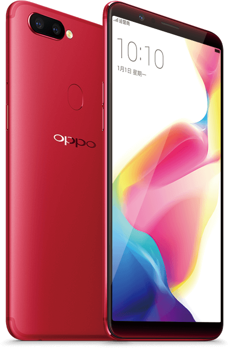 หน้าจอและด้านหลังสมาร์ทโฟน Oppo สีแดง วอลเปเปอร์
