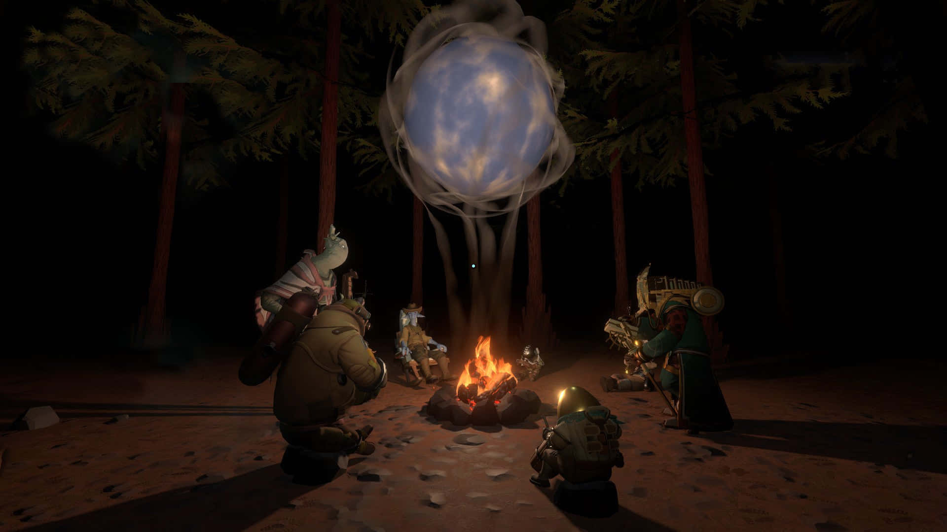 นักสำรวจ Outer Wilds พร้อมแคมป์ไฟ วอลเปเปอร์