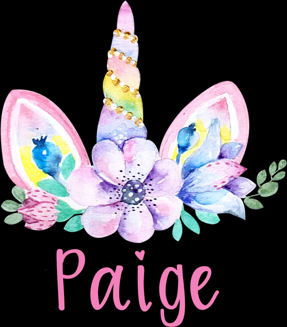 ที่คาดผมลายยูนิคอร์นดอกไม้ส่วนตัวพร้อมชื่อ Paige วอลเปเปอร์