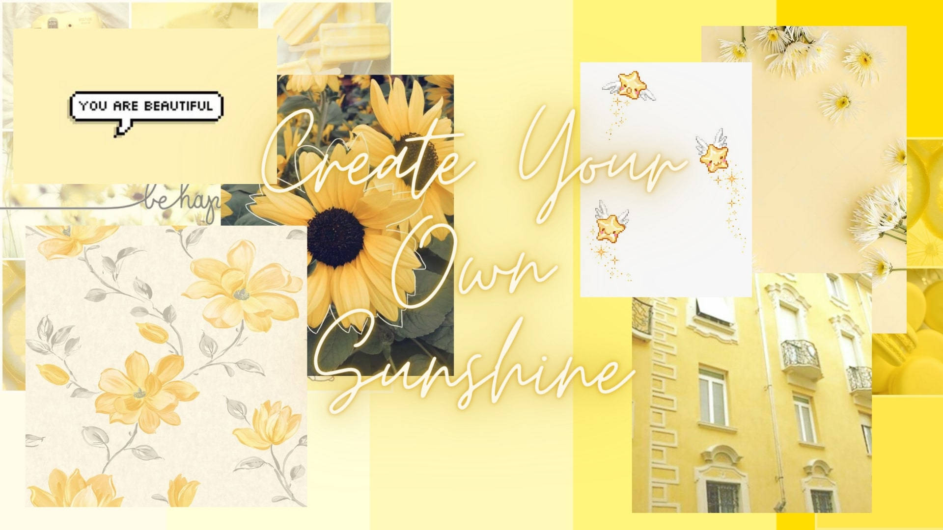 ภาพตัดปะสีเหลืองสำหรับแล็ปท็อปสไตล์Pinterest วอลเปเปอร์