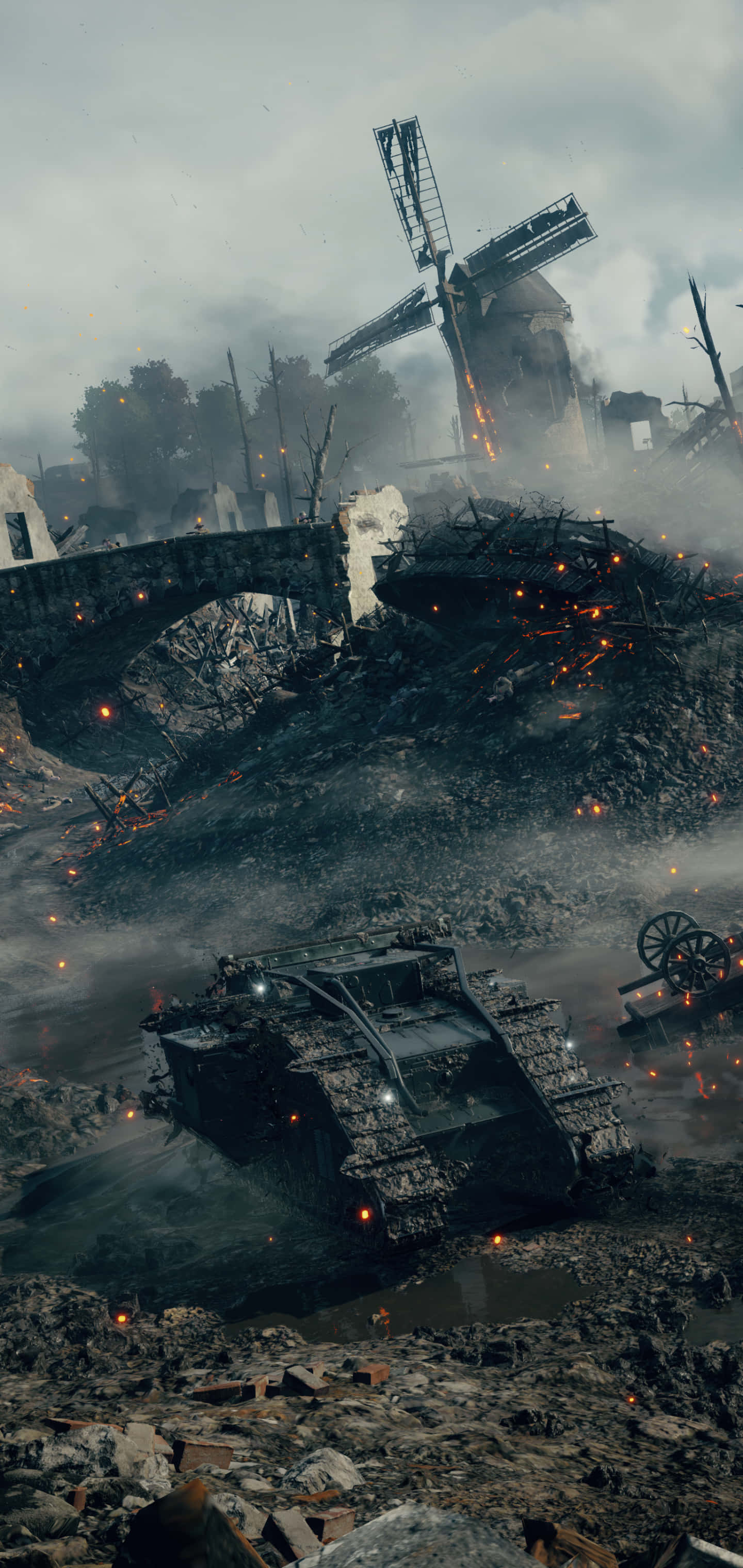 Pixel 3xl Battlefield 1 พื้นหลัง รถถังในสภาพแวดล้อมควัน วอลเปเปอร์
