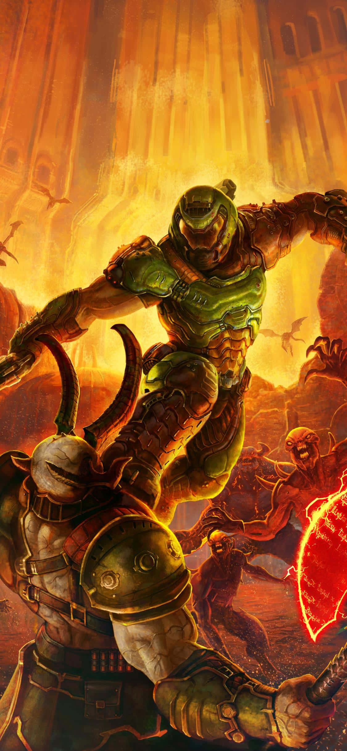 Pixel 3xl Doom Guy การต่อสูัที่ดุเดือดพื้นหลัง วอลเปเปอร์