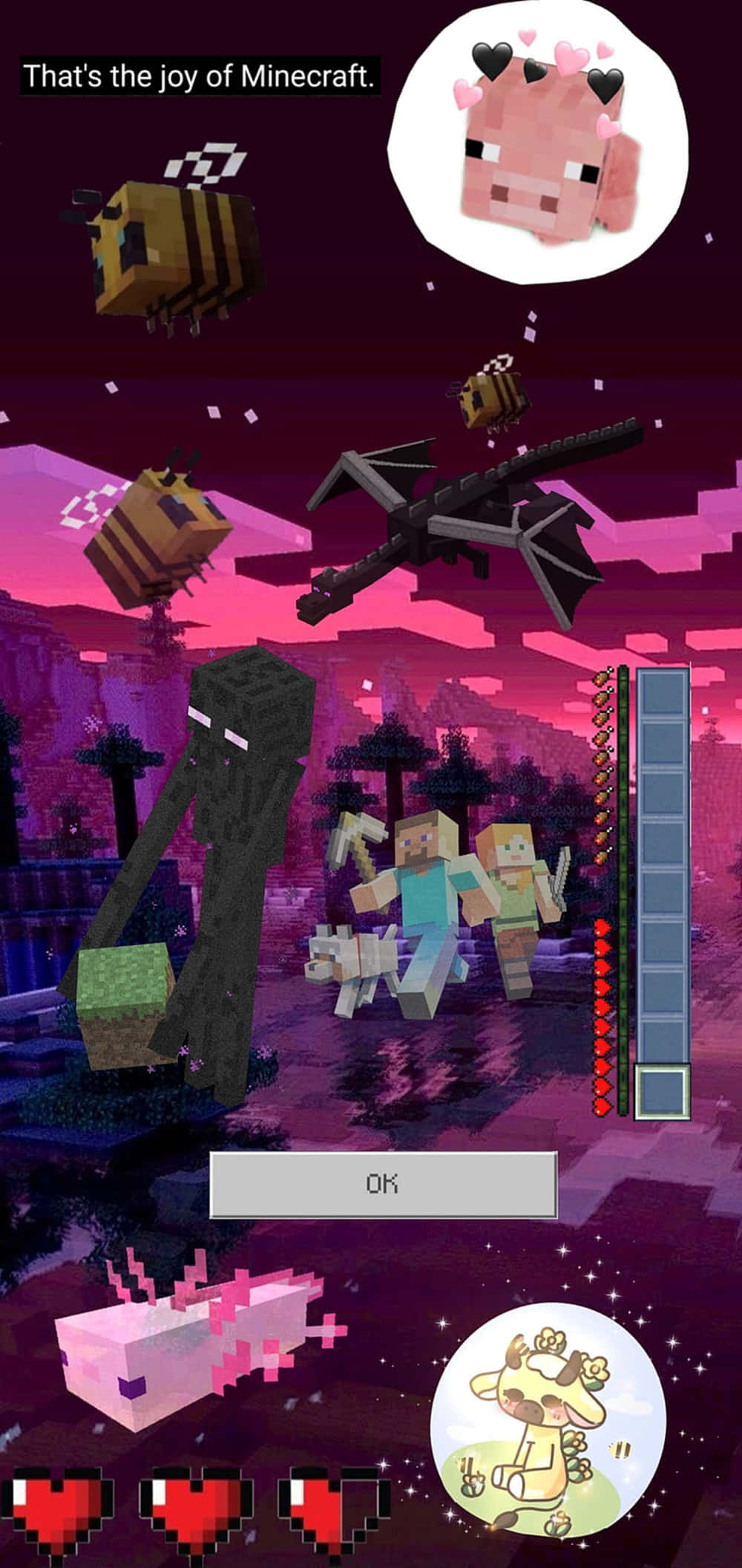 Pixel 3xl Minecraft สีชมพูดำ วอลเปเปอร์