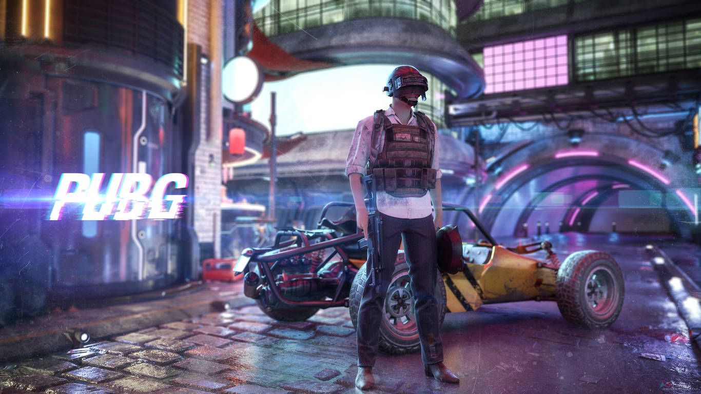วิกเตอร์ในเมืองนีออน PUBG 1366x768 วอลเปเปอร์
