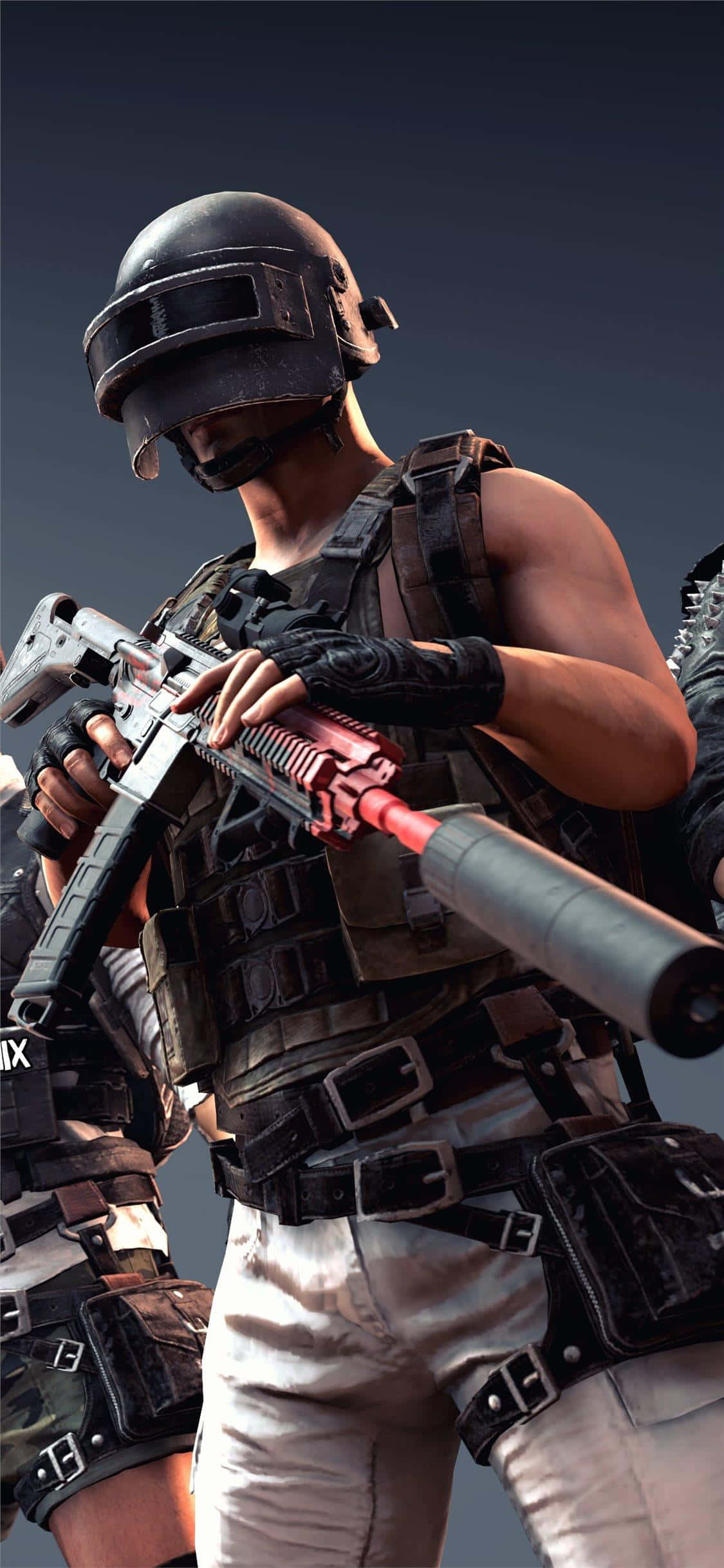 ผู้เล่นถือไรเฟิลดำและแดง PUBG iPhone วอลเปเปอร์