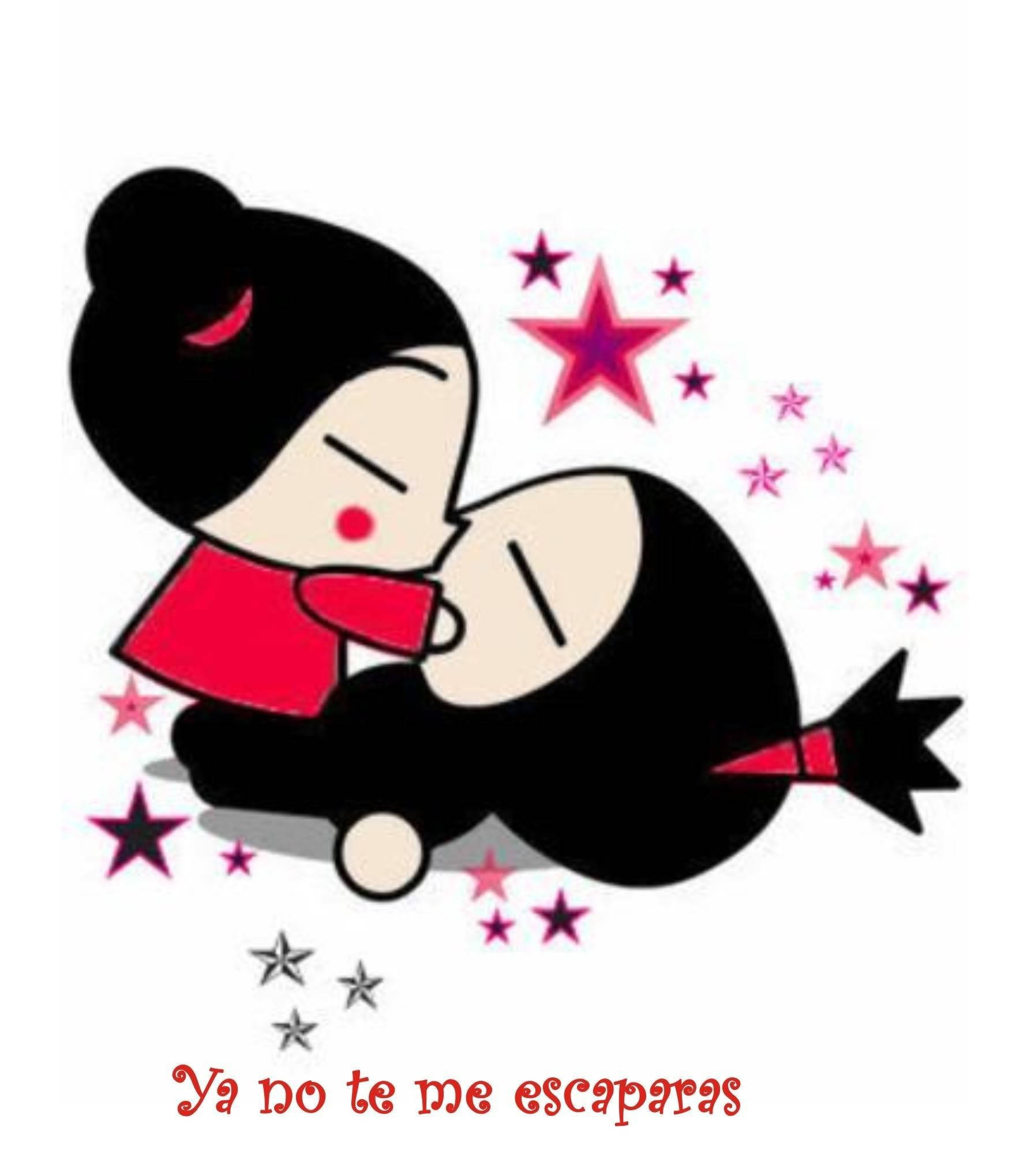Pucca Kissing Garu With Quote วอลเปเปอร์
