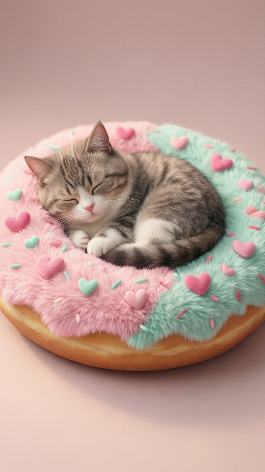 Pusheen นอนบนเตียงรูปโดนัท วอลเปเปอร์