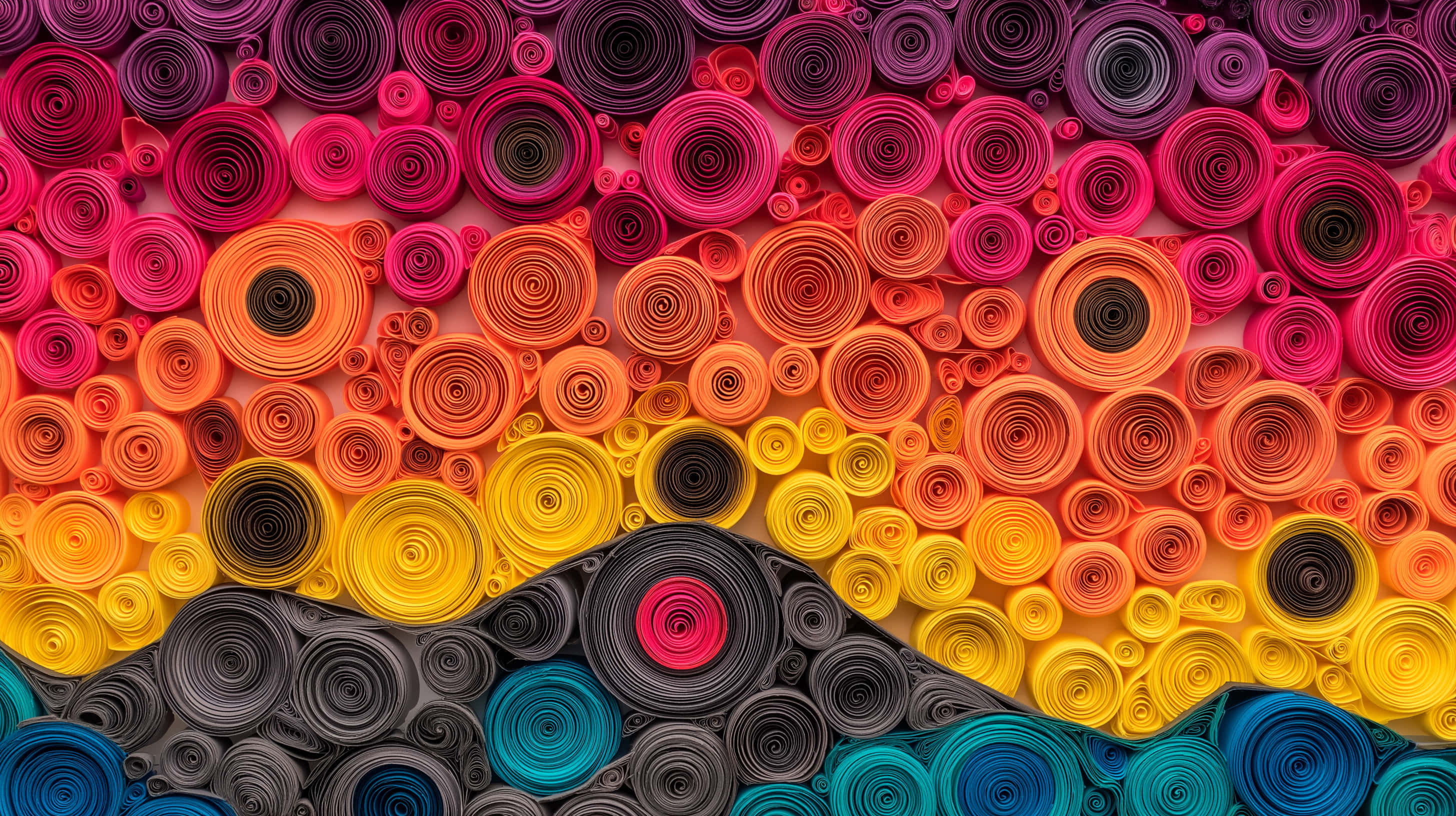 ภาพวาดพระอาทิตย์ตกดินแบบศิลปะ Quilled นามธรรมสีสันสดใส วอลเปเปอร์