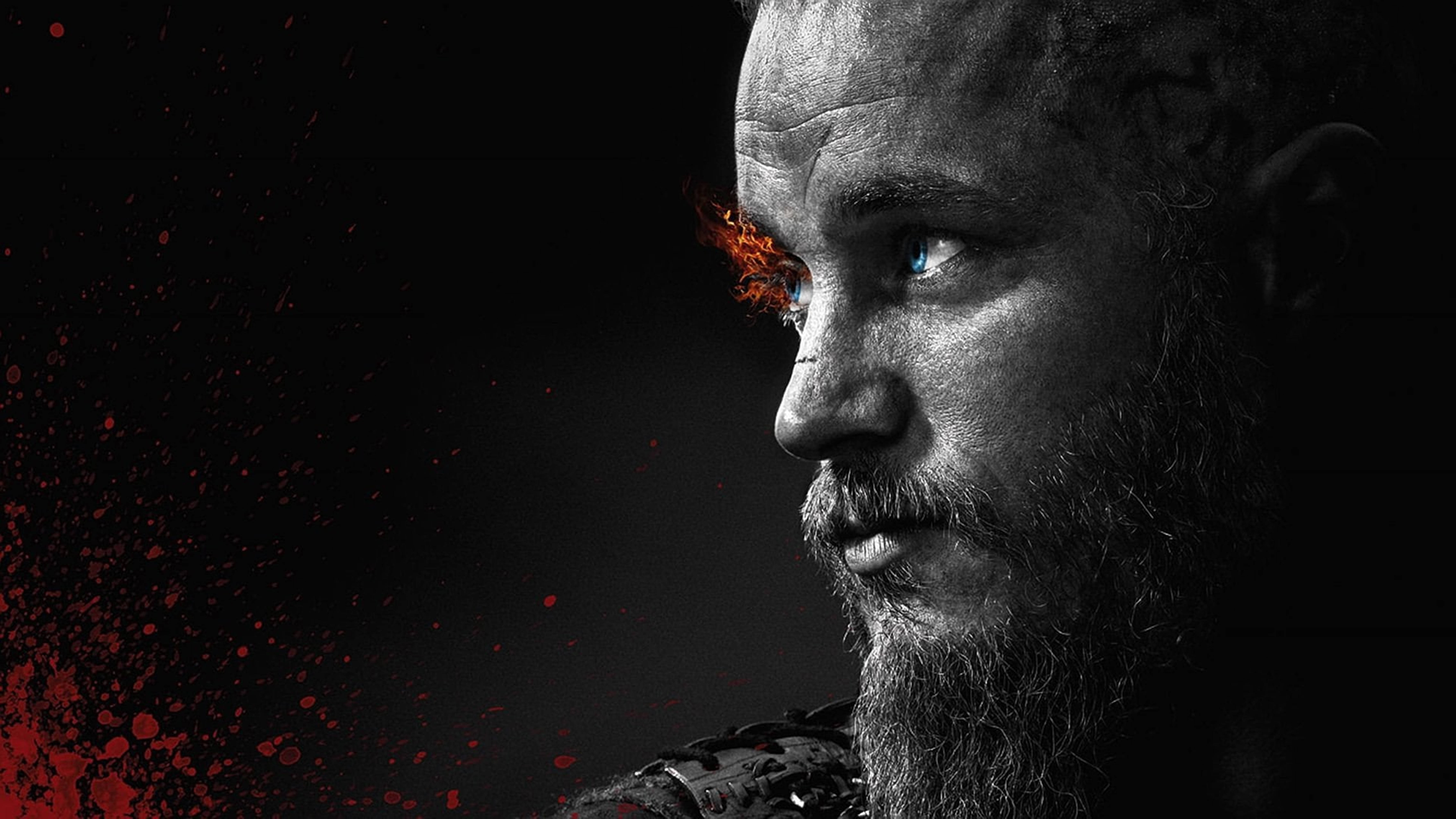 Ragnar Lothbrok 4K ไวกิ้ง ขนตาเพลิง ขาวดำ วอลเปเปอร์
