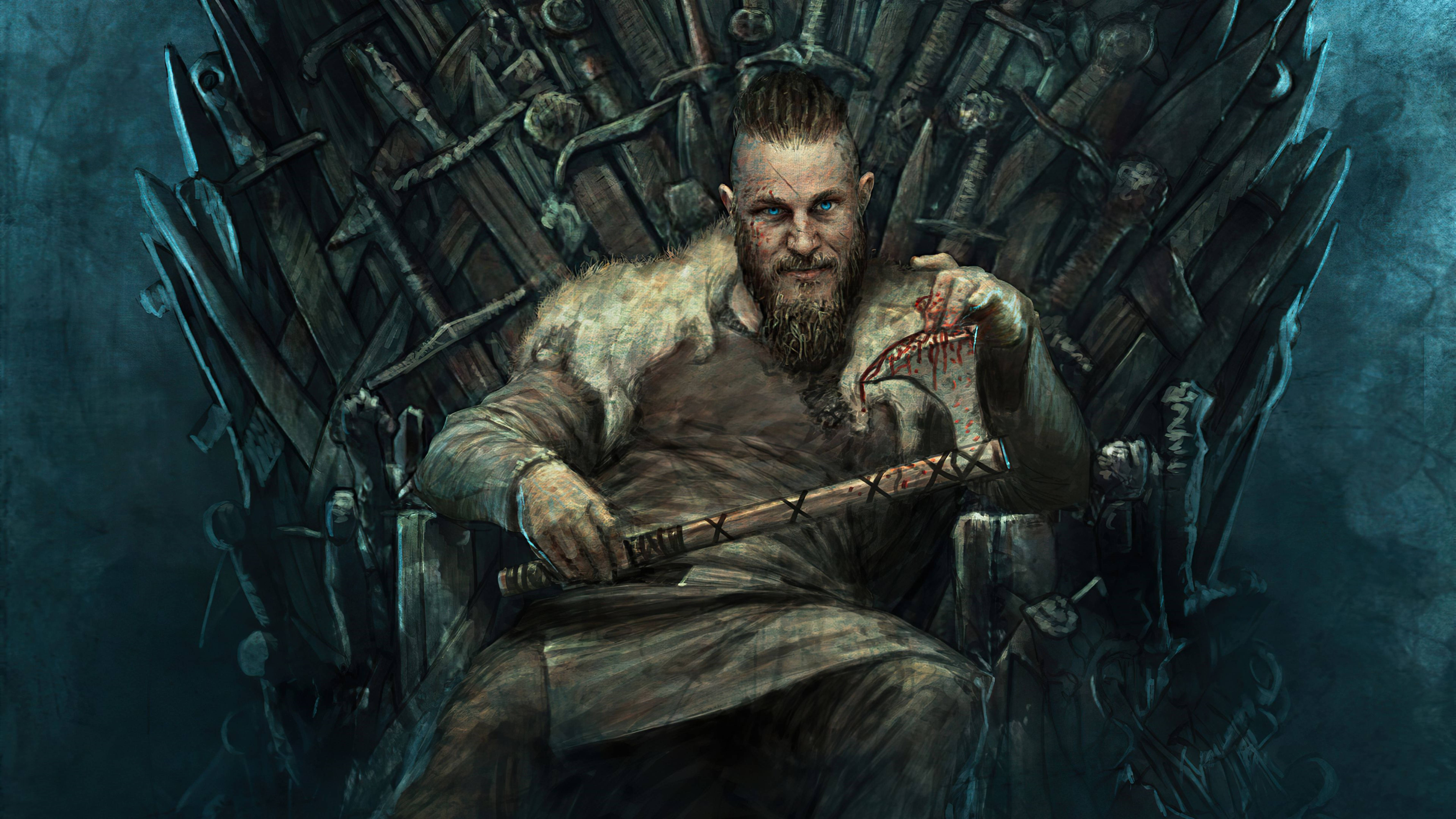 Ragnar Lothbrok 4K บนบัลลังก์เหล็ก วอลเปเปอร์