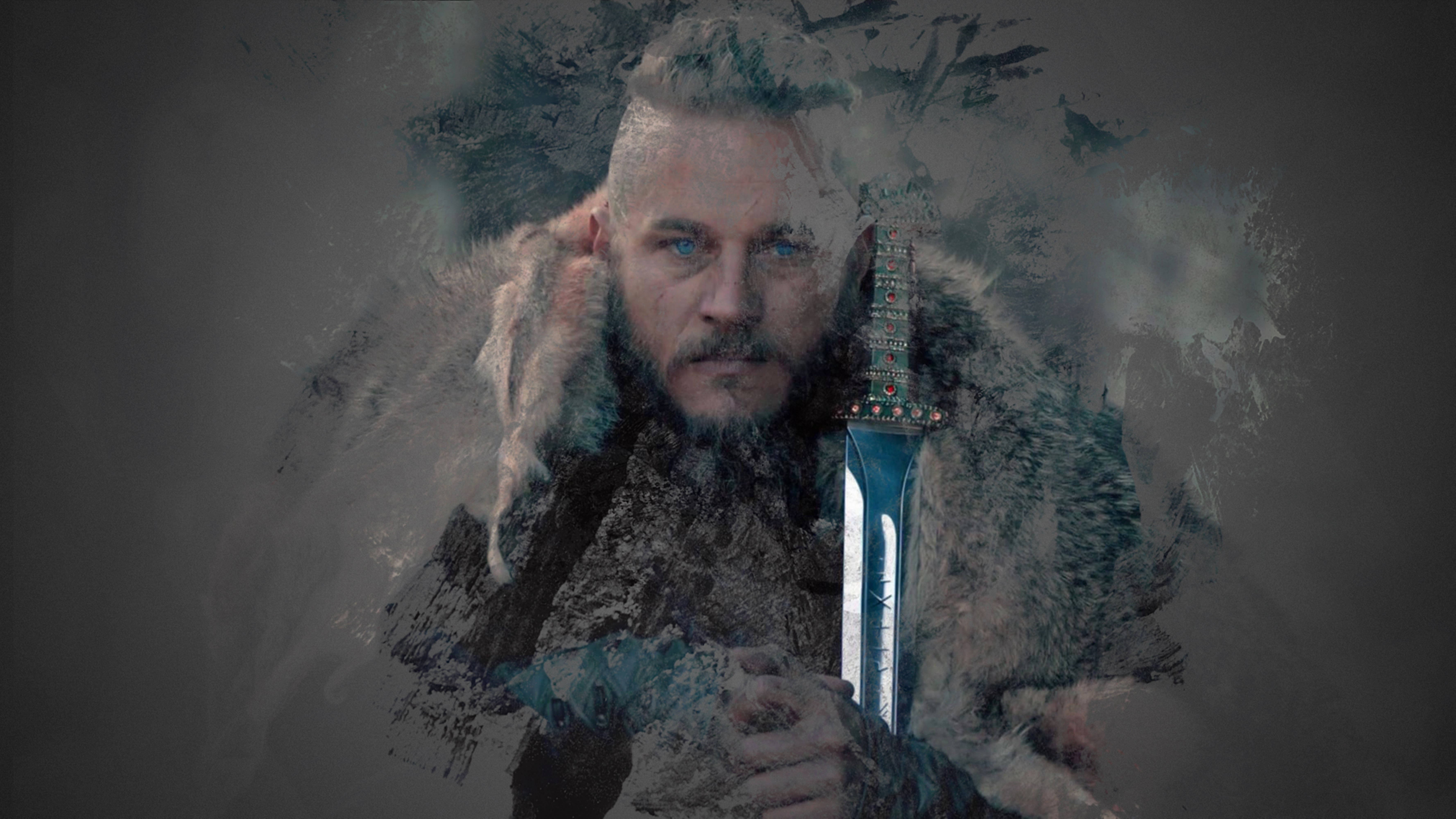Ragnar Lothbrok 4K Vikings สุนทรียภาพสีน้ำตาล วอลเปเปอร์