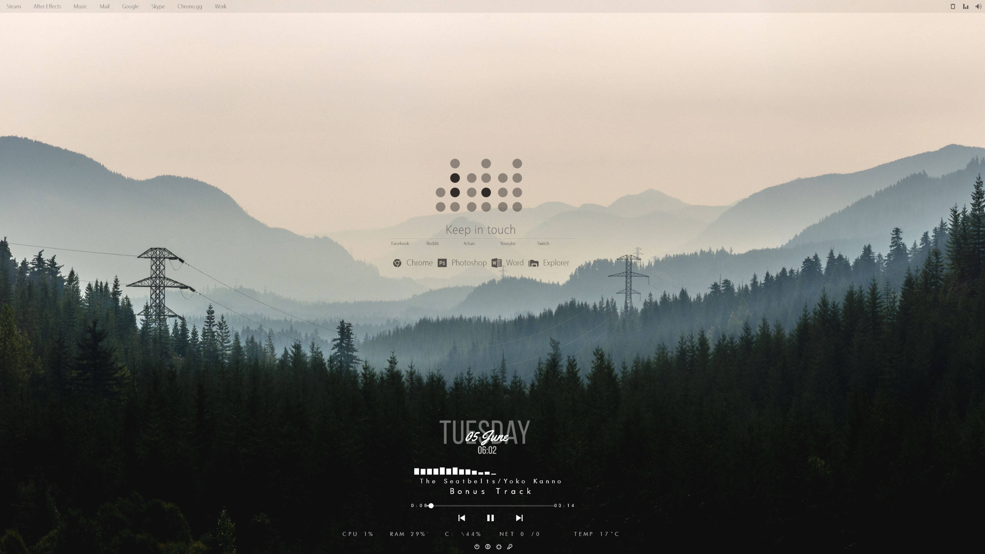 ออกแบบ Rainmeter ป่าไม้และภูเขา วอลเปเปอร์
