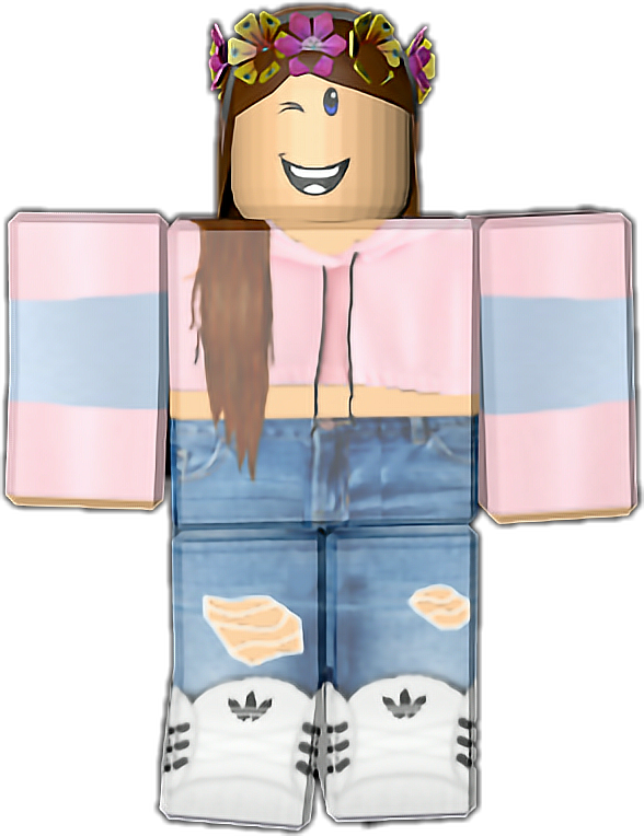 ตัวละคร Roblox เสื้อฮู้ดสีชมพู มงกุฎดอกไม้ วอลเปเปอร์