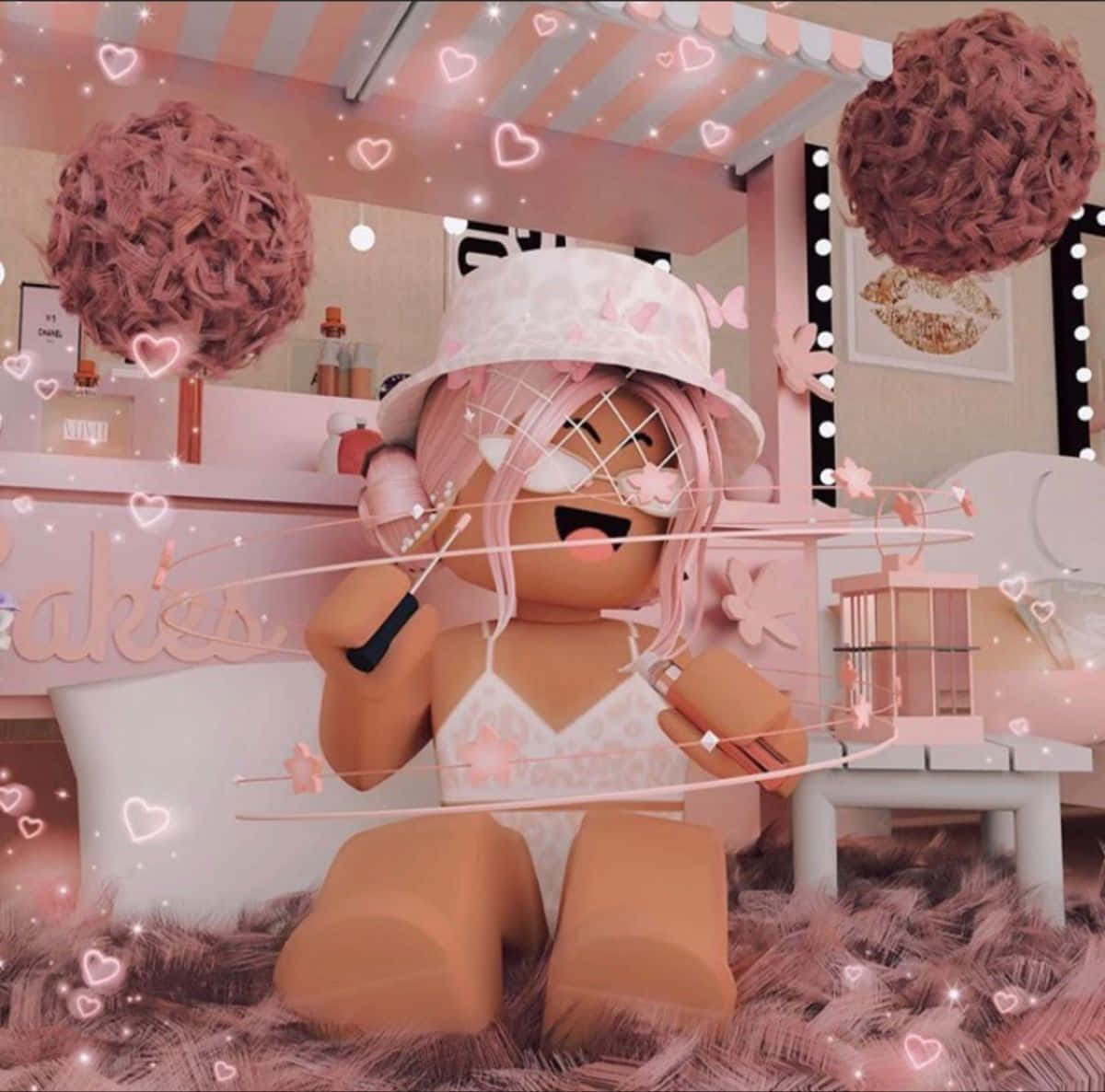 ภาพสาวพรีพพีในเกม Roblox ห้องสีชมพู วอลเปเปอร์