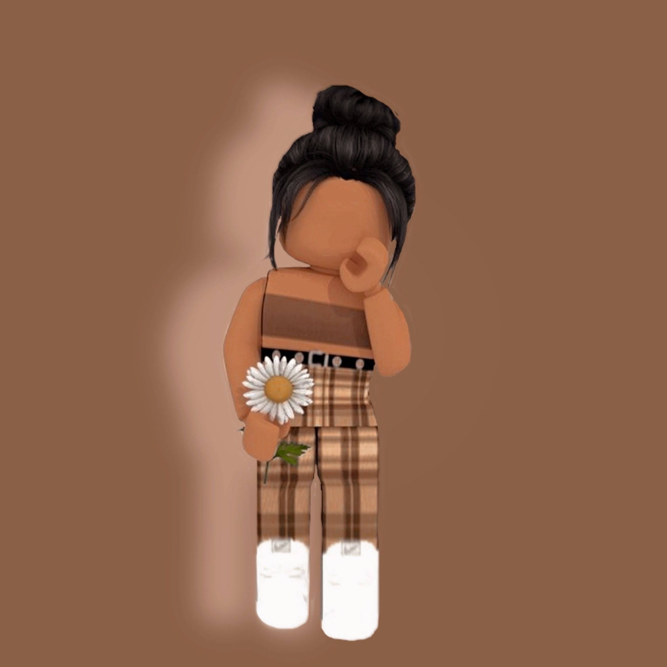 Roblox สาวสวยสไตล์อีสเทติกกับดอกไม้สีขาว วอลเปเปอร์