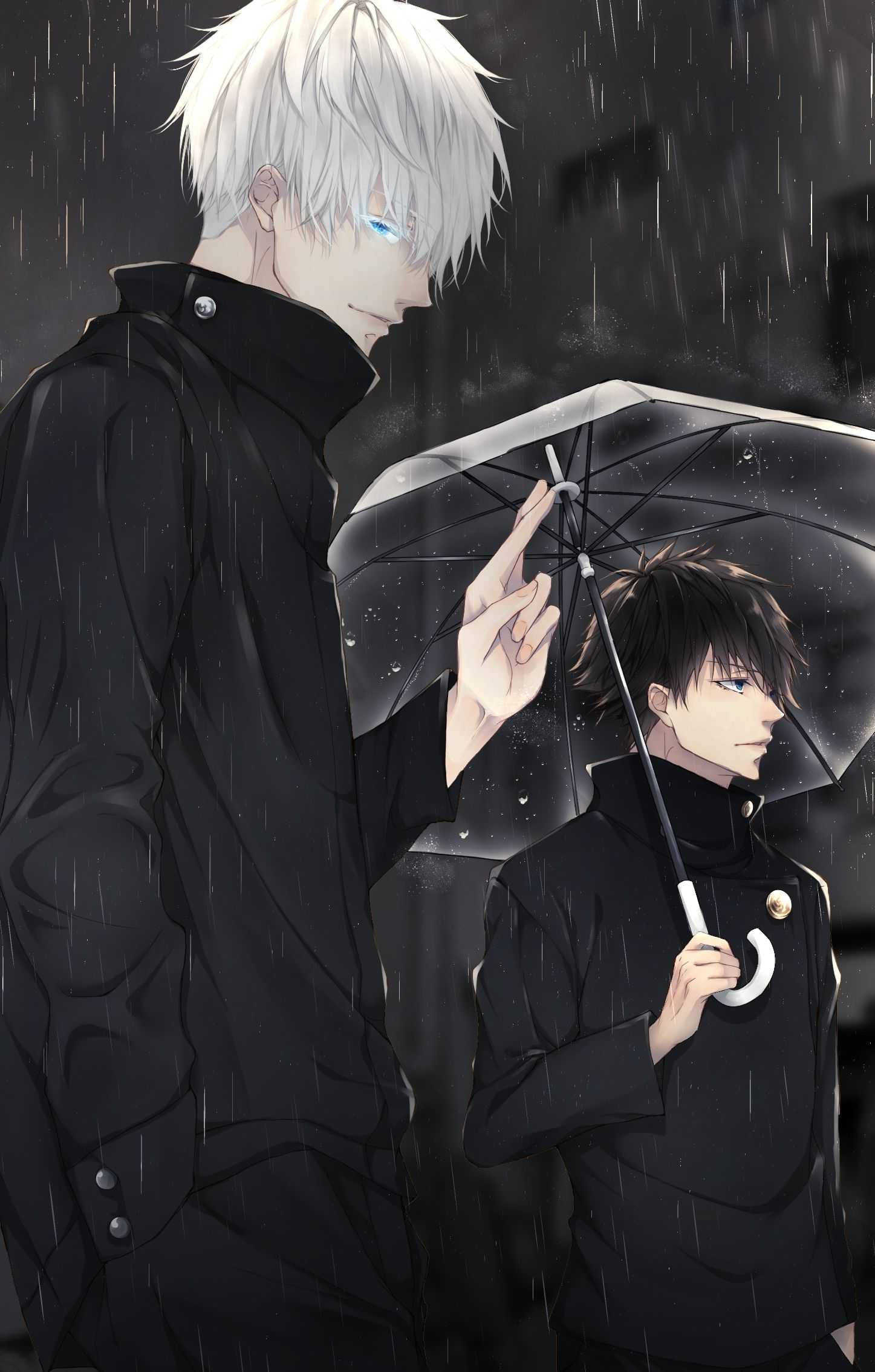 Satoru และ Megumi Jujutsu Kaisen โทรศัพท์ มืด ฝนตก วอลเปเปอร์