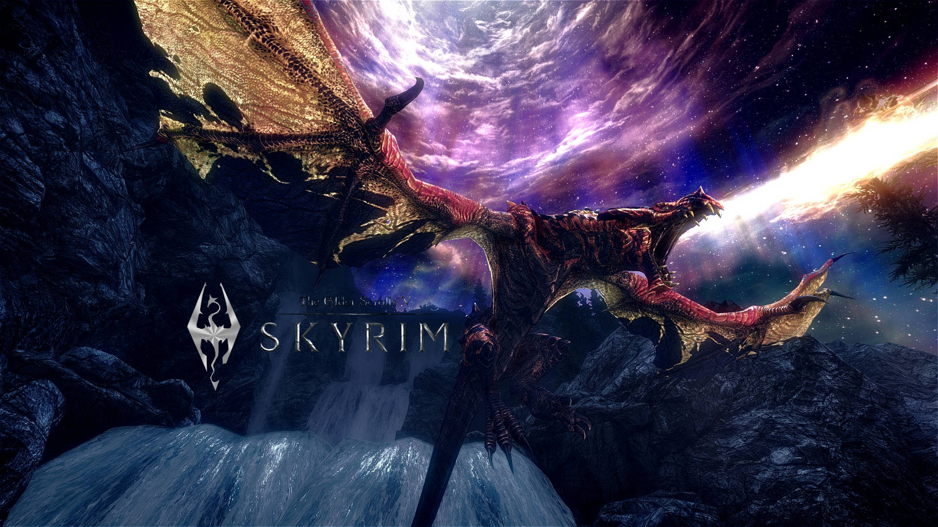 Skyrim 4K มังกรพ่นไฟ วอลเปเปอร์