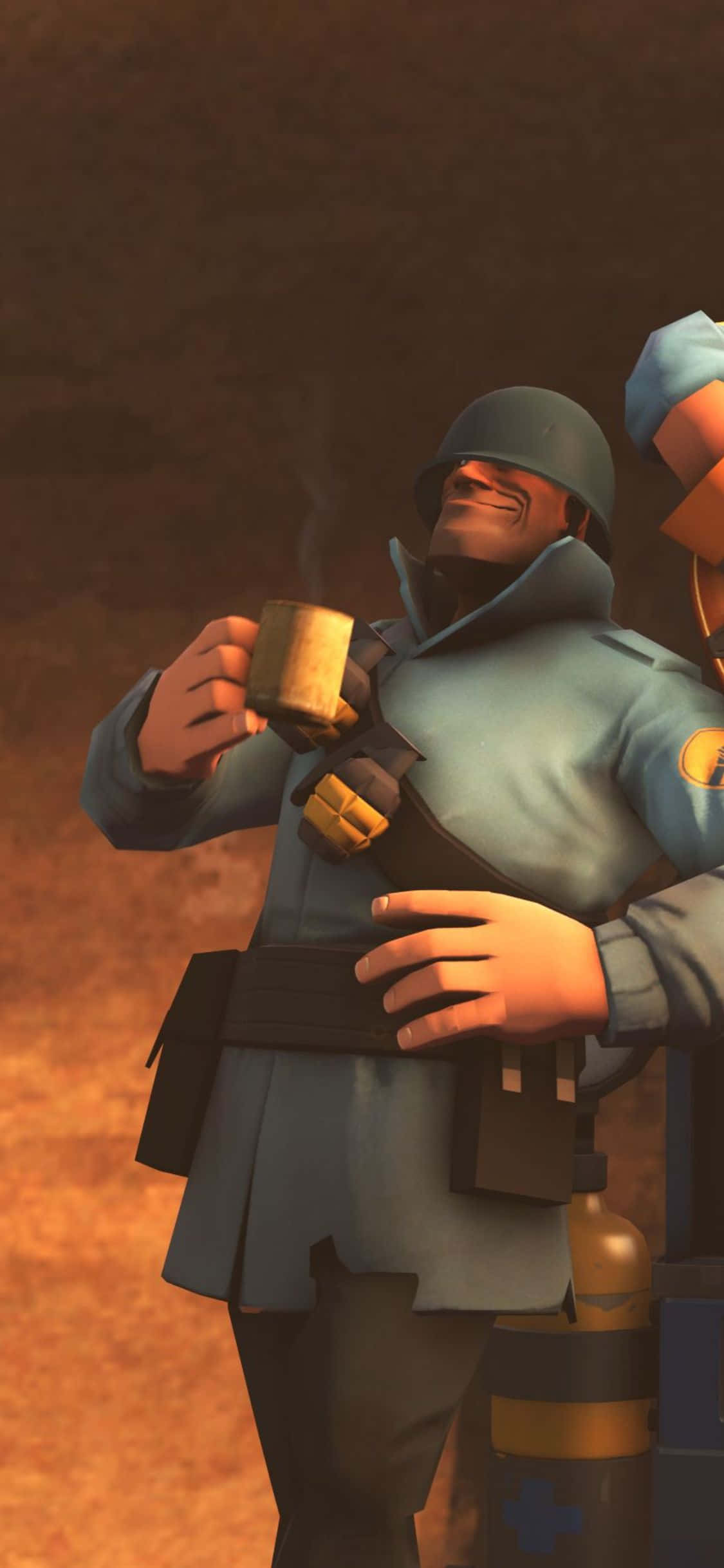 พื้นหลัง Soldier สีน้ำเงิน Team Fortress 2 สำหรับ iPhone XS วอลเปเปอร์